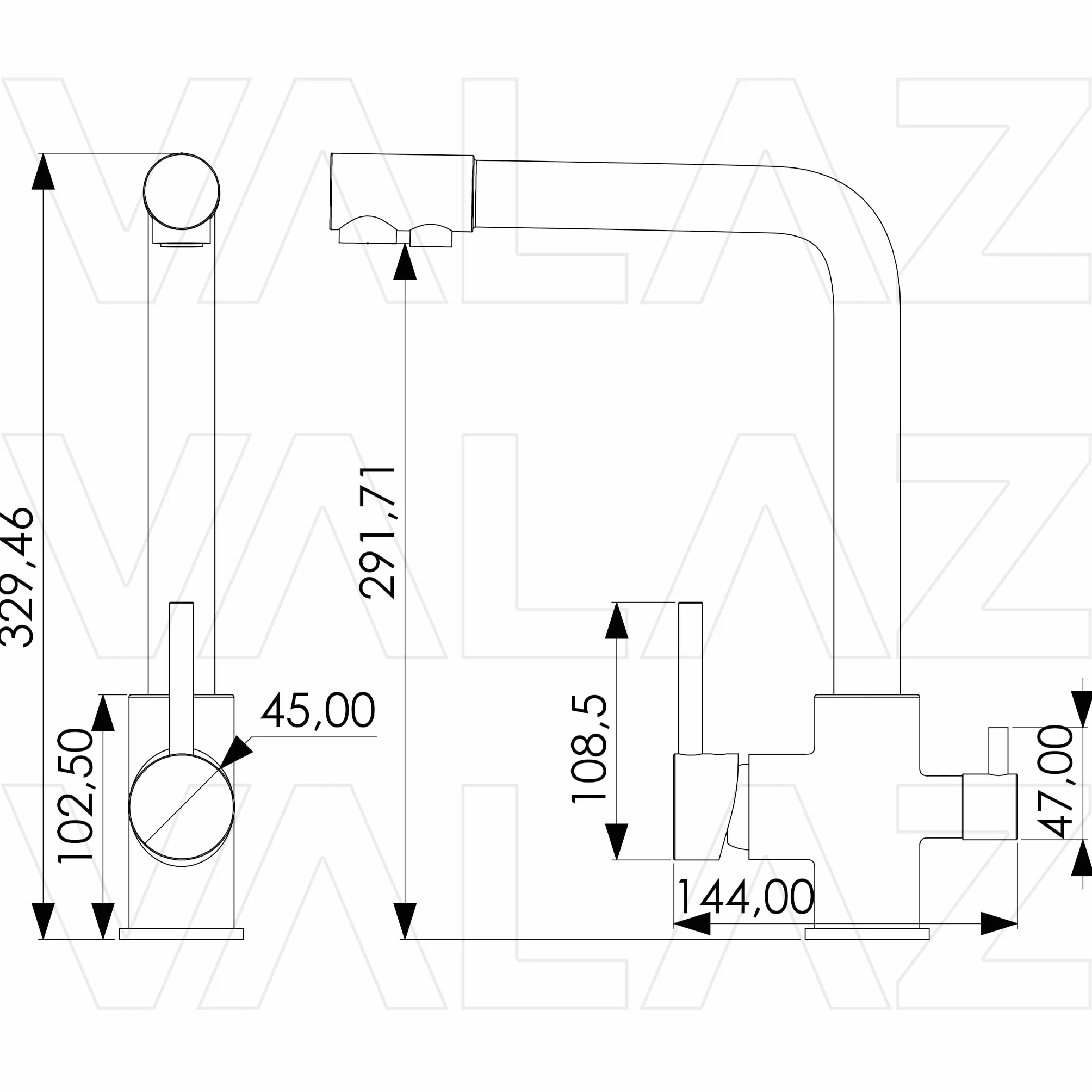 VALAZ Osmoza 3-drożna matowa czerń | baterie kuchenne | wysokociśnieniowa, jednouchwytowa, obrotowa o 360°, oszczędność wody, łatwy i szybki montaż, stal nierdzewna, seria Nil