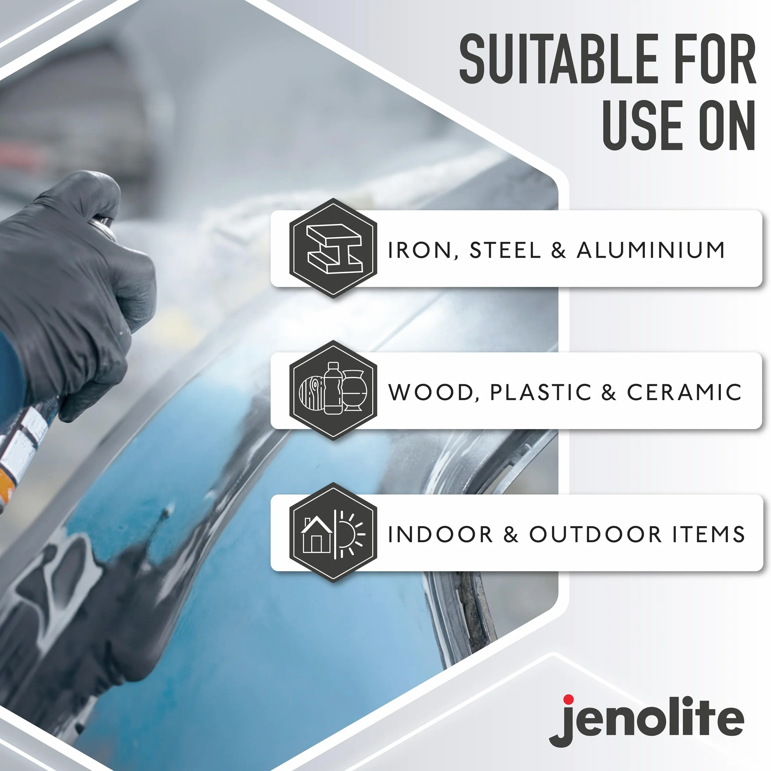 JENOLITE Directorust Farba w sprayu z połyskiem, biała, 3 x 400 ml, farba w sprayu do metalu, metalu, tworzywa sztucznego, ceramiki, RAL 9016
