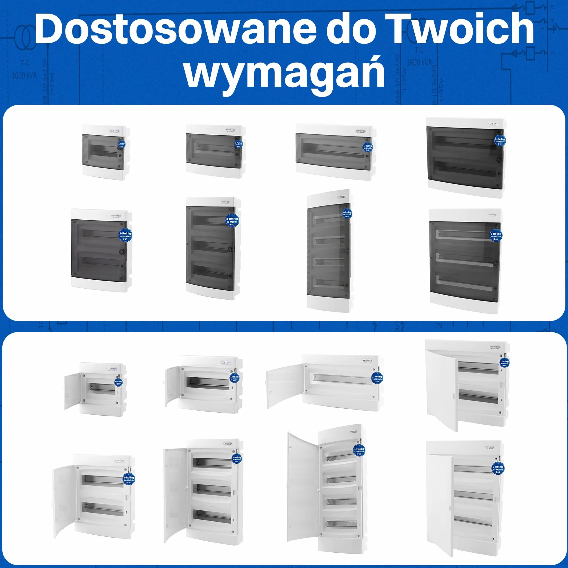 Intratec Skrzynka Rozdzielcza Podtynkowa 3 Rzędowa IP40 36 Modułów 482 x 283 x 106mm