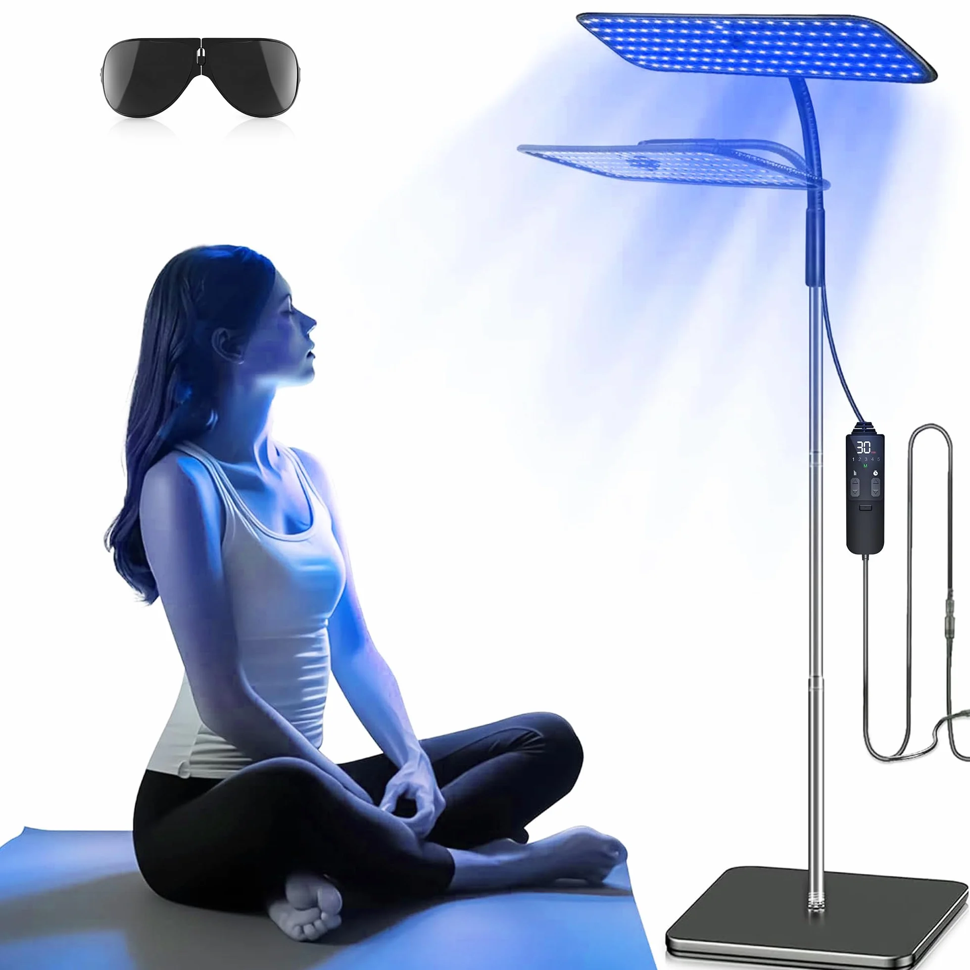 Solarium do domu, 50 W, lampa do opalania z opuszczanym cokołem, 225 szt., 460 NM + 490 NM, perły do terapii światłem niebieskim, do użytku domowego