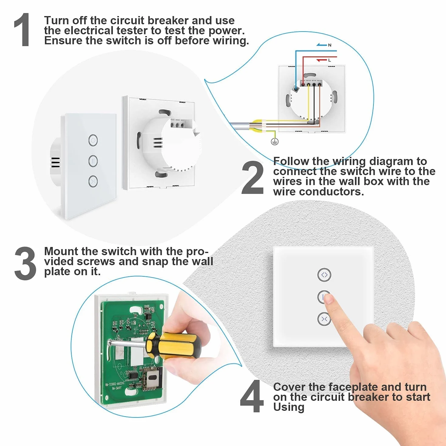 UseeLink Smart ZigBee przełącznik rolety, kompatybilny z aplikacją Smart Life/Tuya, współpracuje z Alexa i Google Home, inteligentny przełącznik żaluzji z panelem dotykowym, biały (wymagany