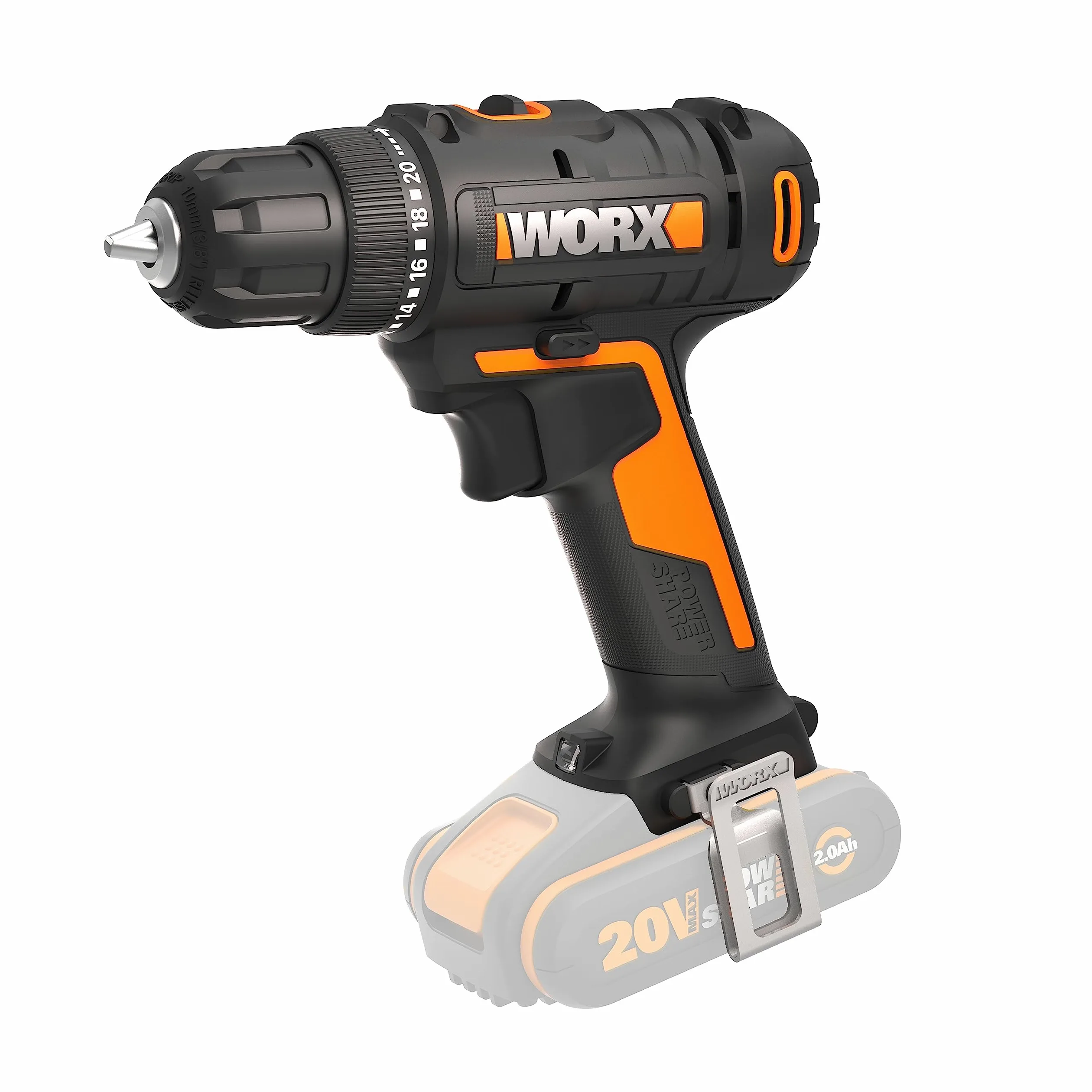 WORX - Akumulatorowa wiertarko-wkrętarka 20V - WX100.9 - ◕10 mm - 30Nm (Dostawa bez baterii i ładowarki, torba transportowa, podwójna końcówka wkręcana, idealna do mniejszych prac) Czarny