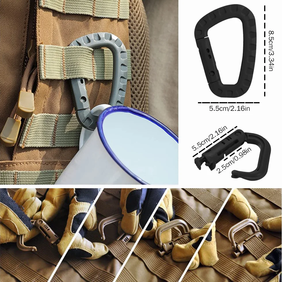 48 sztuk taktycznych klipsów do przekładni zestaw Molle Webbing do plecaka, kamizelki pasa nylonowego, d pierścieniowe blokady Grimlocks, Dominators, elastyczne sznurki i akcesoria Molle