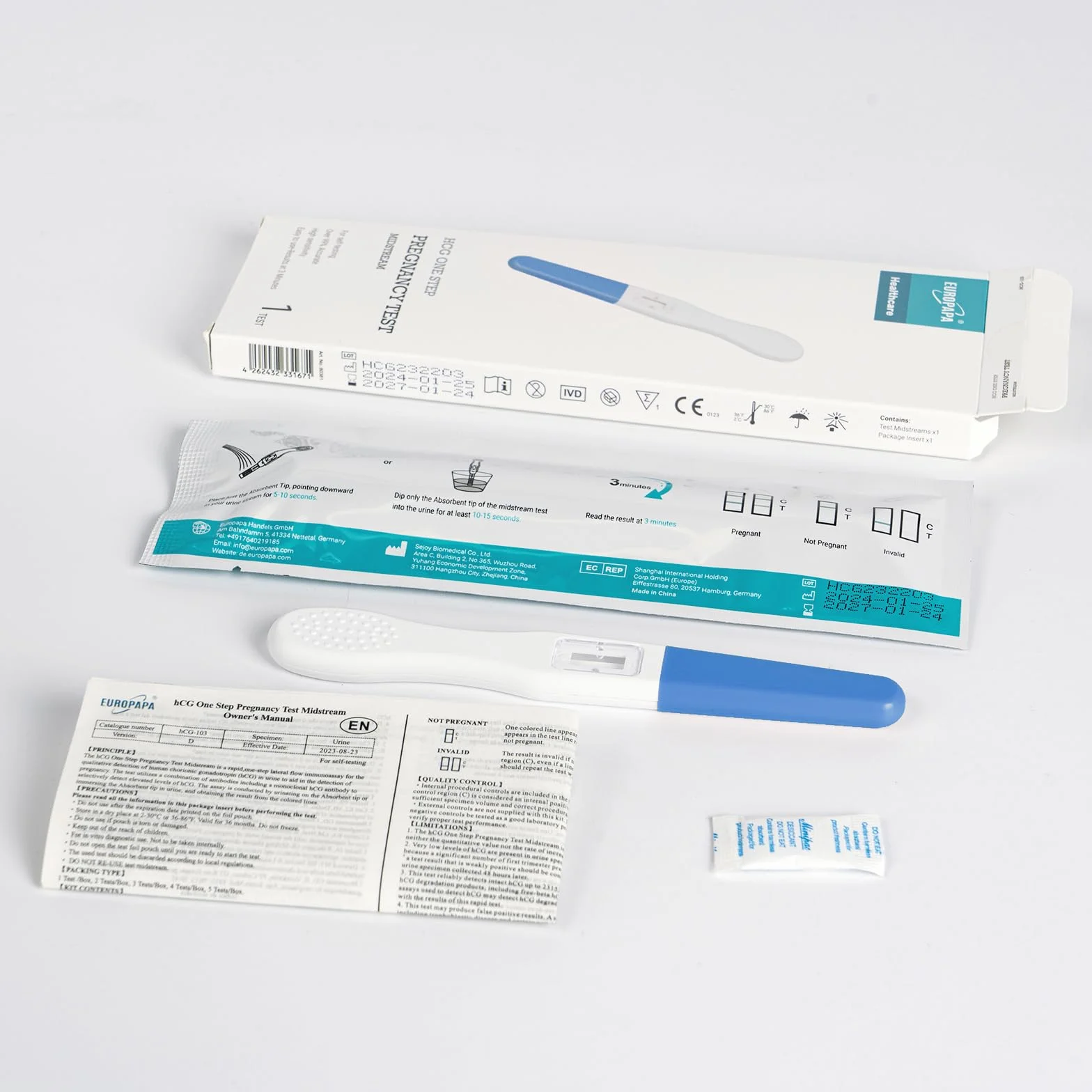 EUROPAPA® Opakowanie 1/2/3/4 ciąży, test wczesnej ciąży, powyżej 99% dokładności, czułość 25 mlU/ml, szybkie wykrywanie w ciągu 5 minut, autotest HCG