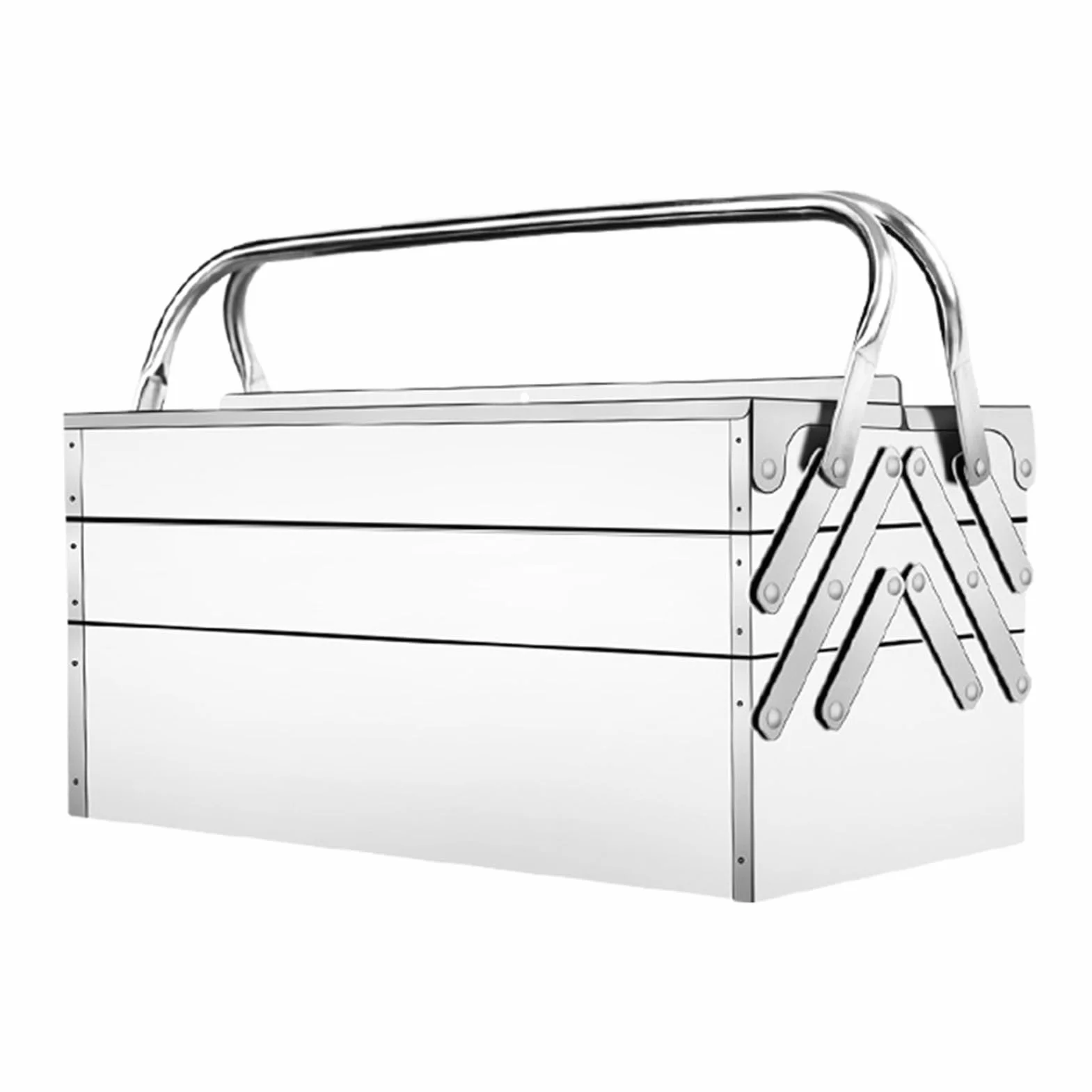 Annadue Metalowa Skrzynka Narzędziowa na Wsporniku Składany Przenośny Organizer na Narzędzia, 3-warstwowy, 5-tacowy Pojemnik ze Stali Nierdzewnej do Automatycznej Konserwacji do Domowego Warsztatu