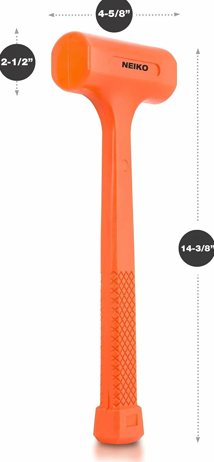 Neiko 02848A 1.4 kg Dead Blow Hammer, neonowy pomarańczowy | formowany unibody | uchwyt w kratkę | odporny na iskry i odbicie