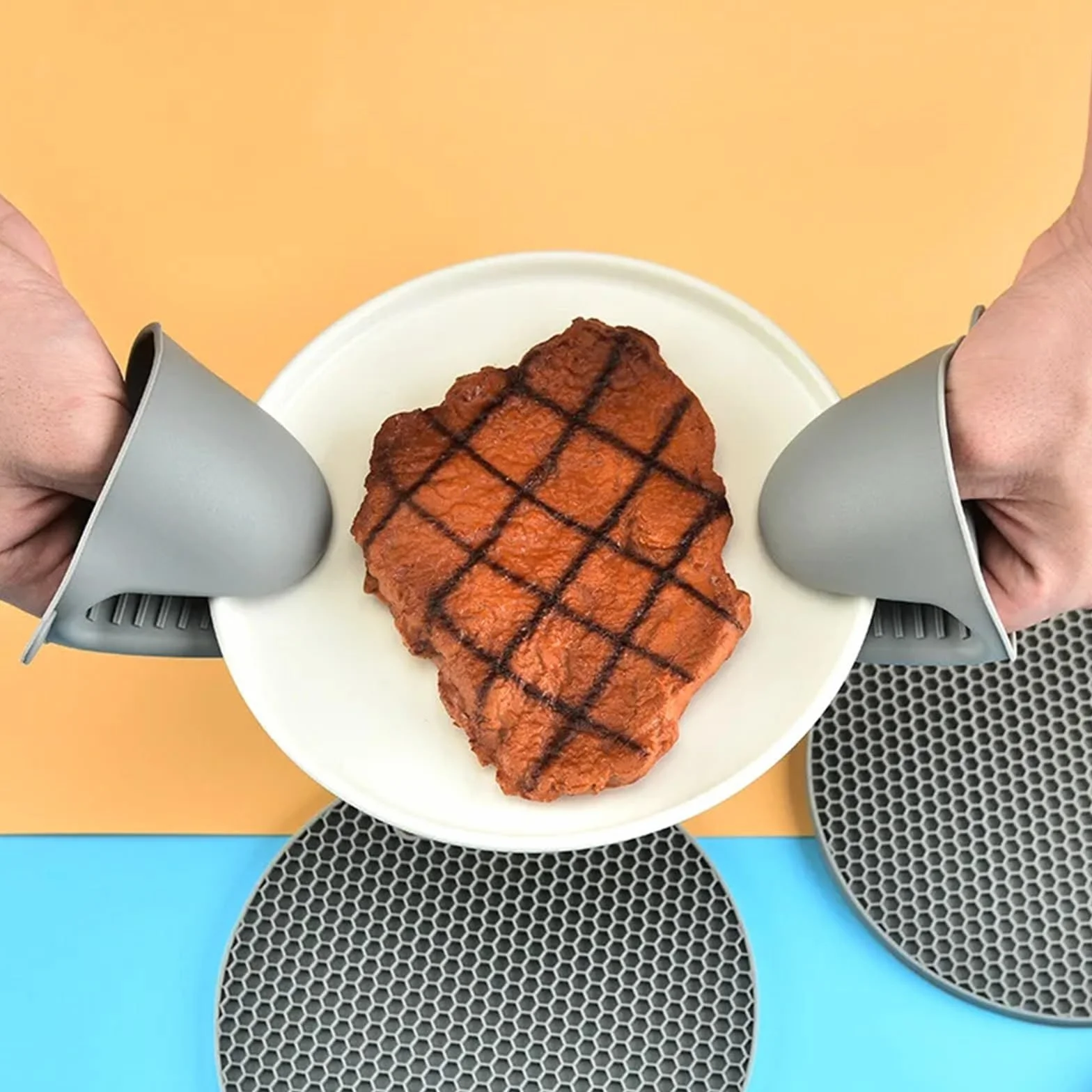 Zestaw 4 bardzo długich rękawic kuchennych i podkładek pod garnki, żaroodporne silikonowe rękawice kuchenne, podkładki do grillowania, gotowania, pieczenia