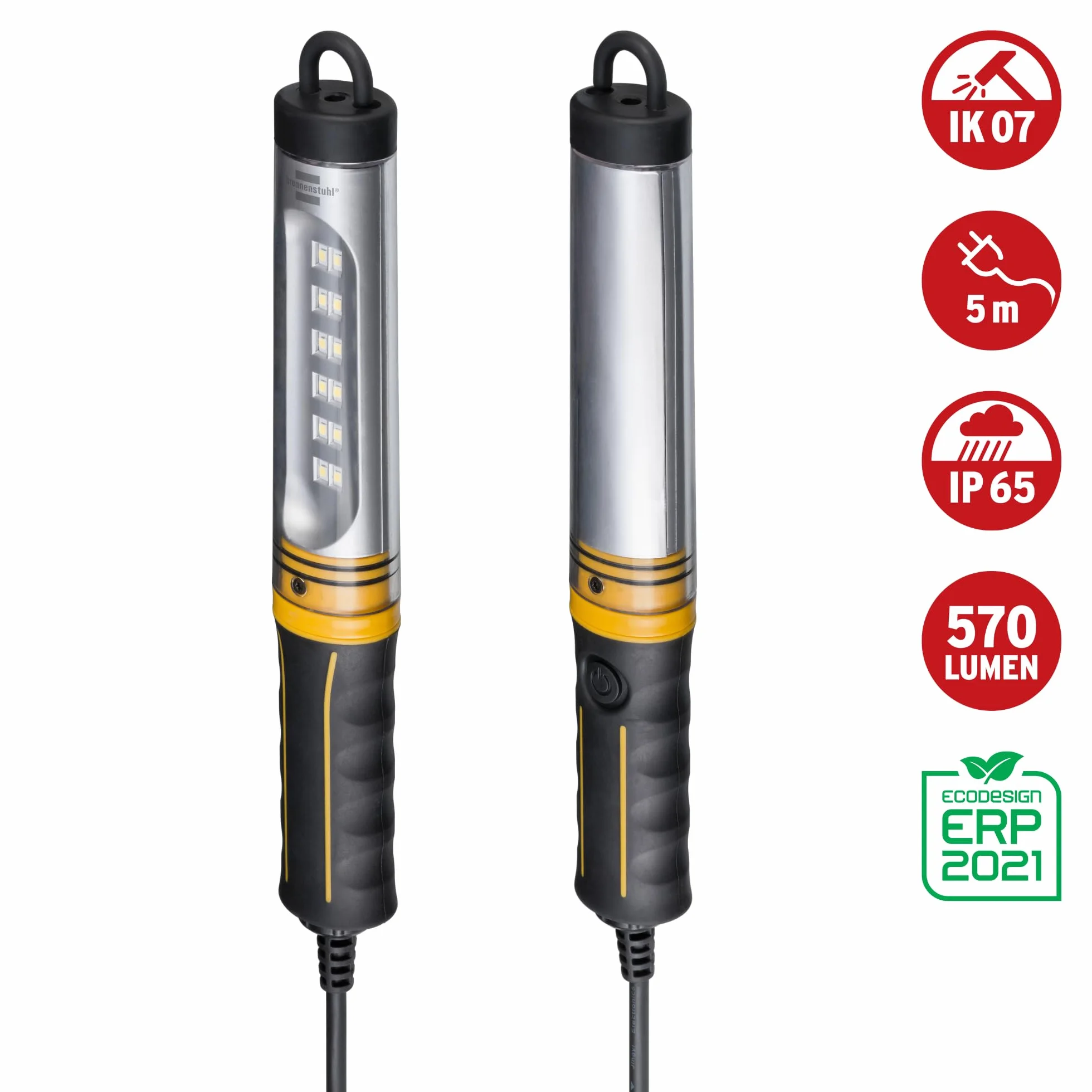 Brennenstuhl 12 x SMD LED lampa warsztatowa, 12 x SMD LED 570 lm, praktyczna i wytrzymała, lampa warsztatowa o klasie ochrony IP65 i IK07, kabel 5 m