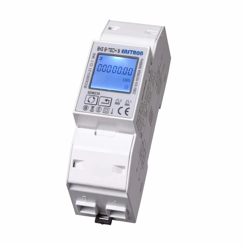 SDM230 Modbus RS485 jednofazowy miernik energii, monitor zużycia mocy, 100 amperów kWh, miernik mocy na szynę DIN, Modbus RS485 RTU z podświetleniem, certyfikowany MID