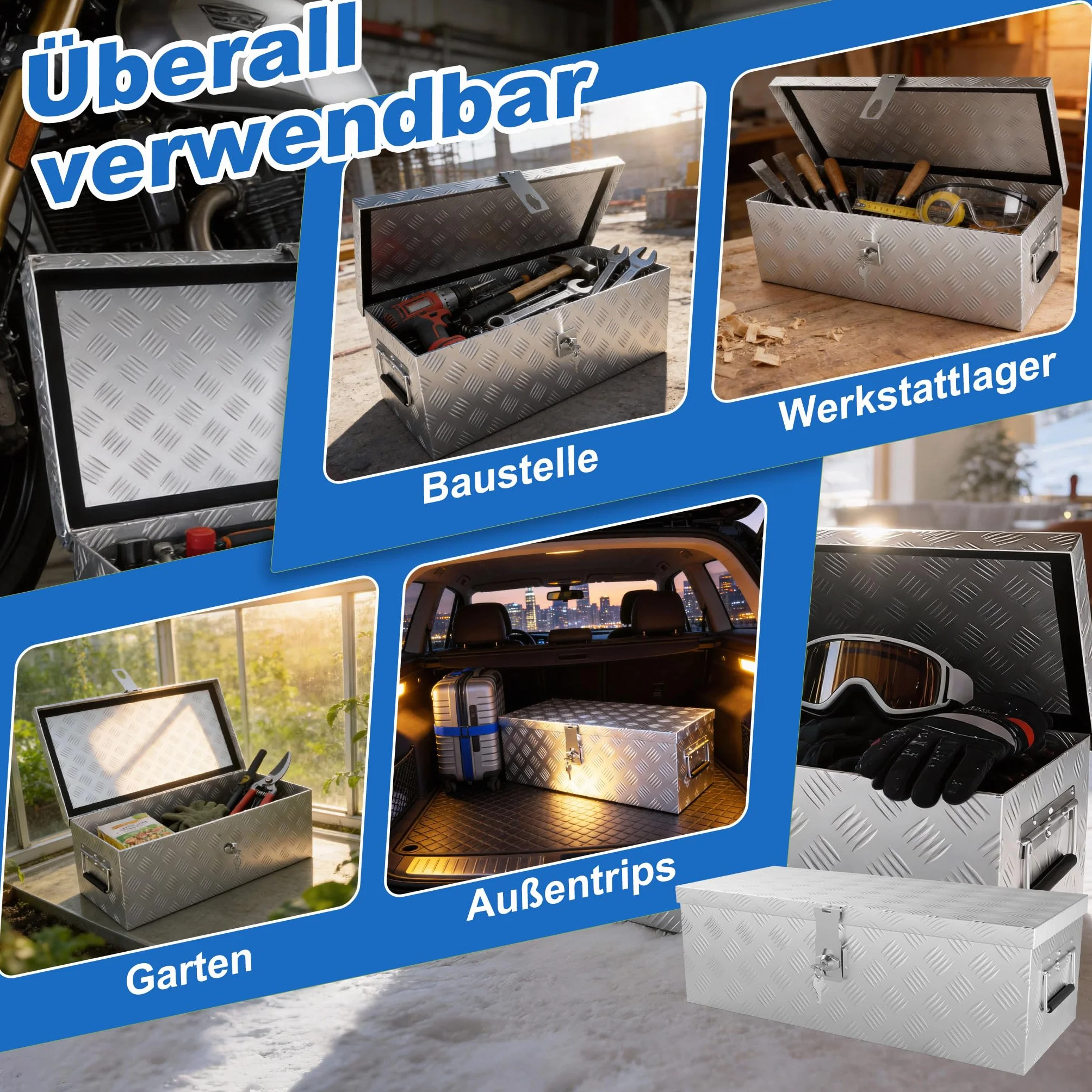 AufuN Truckbox 32 l, skrzynka narzędziowa, pudełko do przechowywania, aluminiowa walizka transportowa, skrzynka na dyszle do samochodów osobowych, przyczep ciężarowych, pojazdów użytkowych, skrzynka