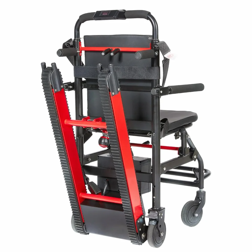 WOLWES Elektryczny wózek inwalidzki z podnośniką do schodów, wózek inwalidzki, aluminium, all-terrain, kolor czerwony, 19 kg, 165 kg obciążenia, 5-calowe koła Mag, elektryczno-mechaniczny hamulec