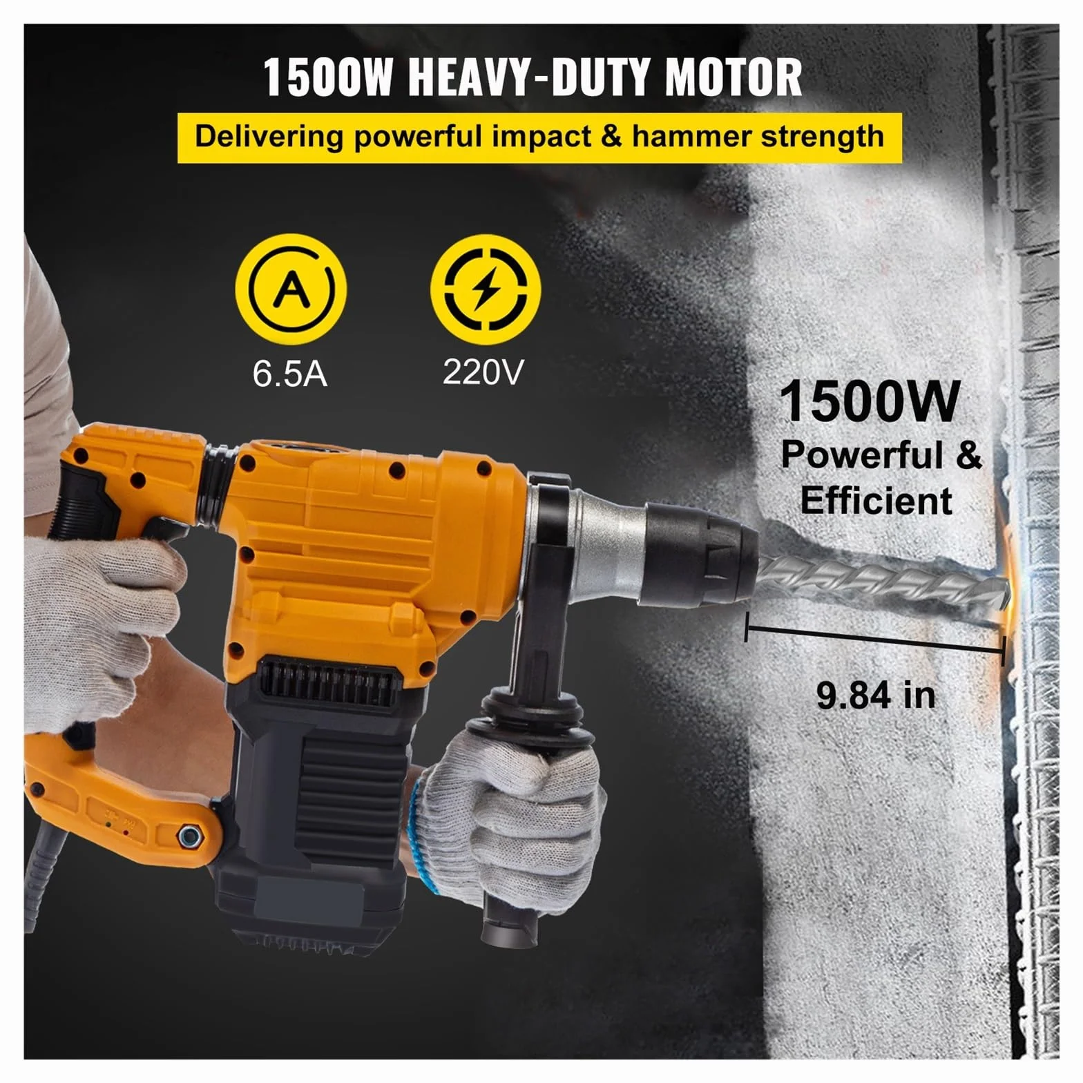 Wiertarka udarowa 1500W Max wiercenie 32mm SDS Plus młot pneumatyczny do rozbiórki 4 tryby elektryczny perforator betonu,Elastyczna obsługa