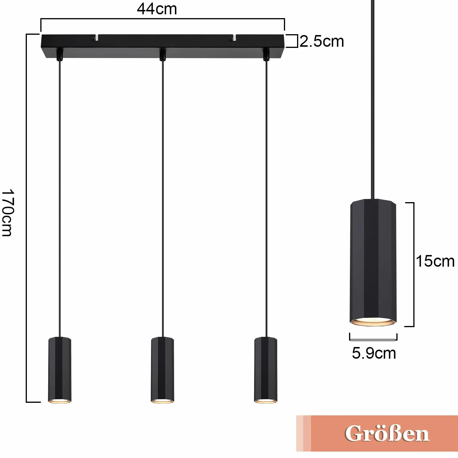 Glitzerlife Lampa wisząca 3-płomienna Stół jadalny Czarny - Lampa wisząca GU10 Salon Nowoczesna lampa industrialna do jadalni Wisząca metalowa lampa wisząca do kuchni Sypialni Jadalni