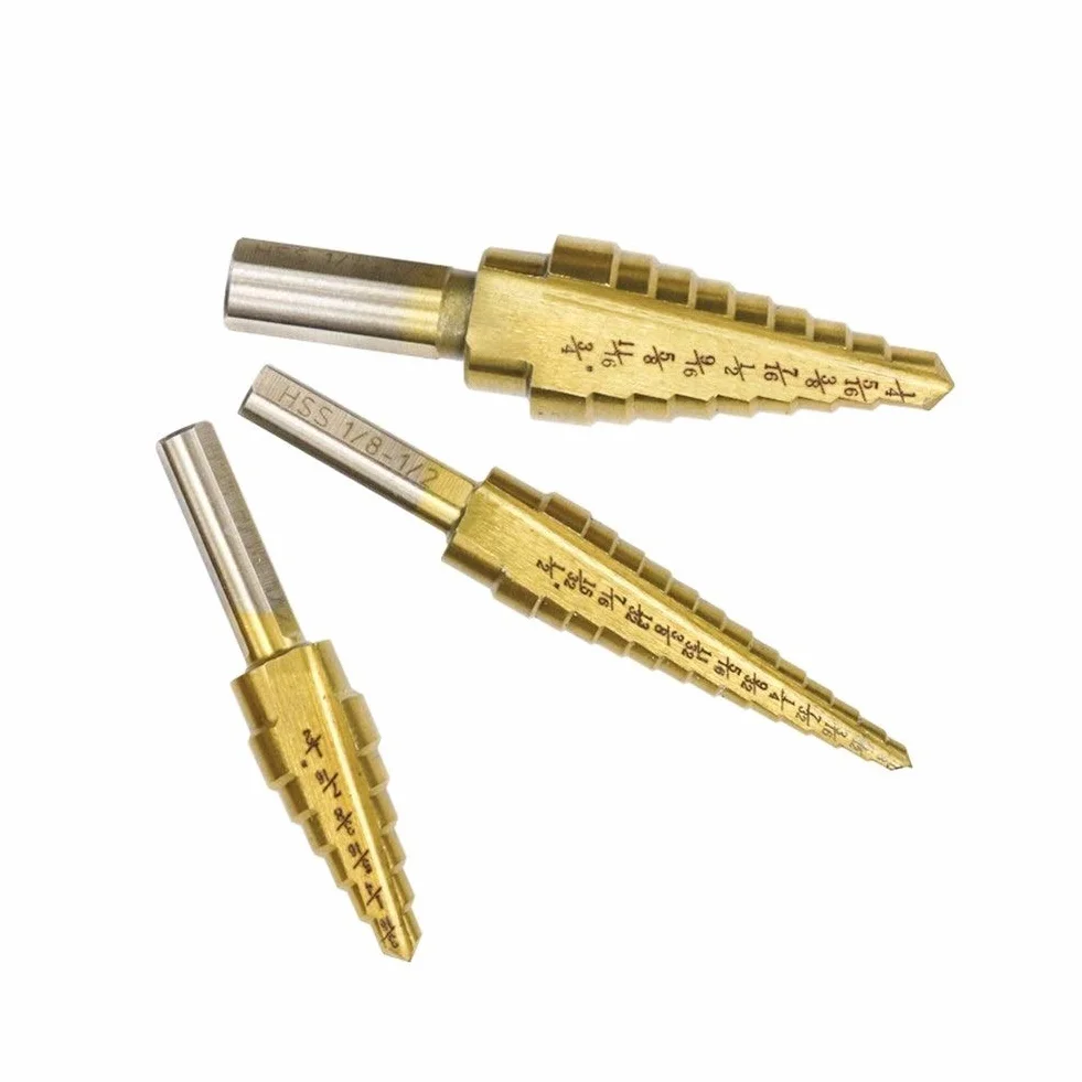 Wiertła stopniowe 1/8 "-3/4" Calowe wiertło stopniowe Wiertło HSS ne pokryte tytanem Wiertło do otworów w drewnie/metalu Wiertło stopniowe (kolor: okrągły zestaw z torbą) (zestaw sześciokątny z torb