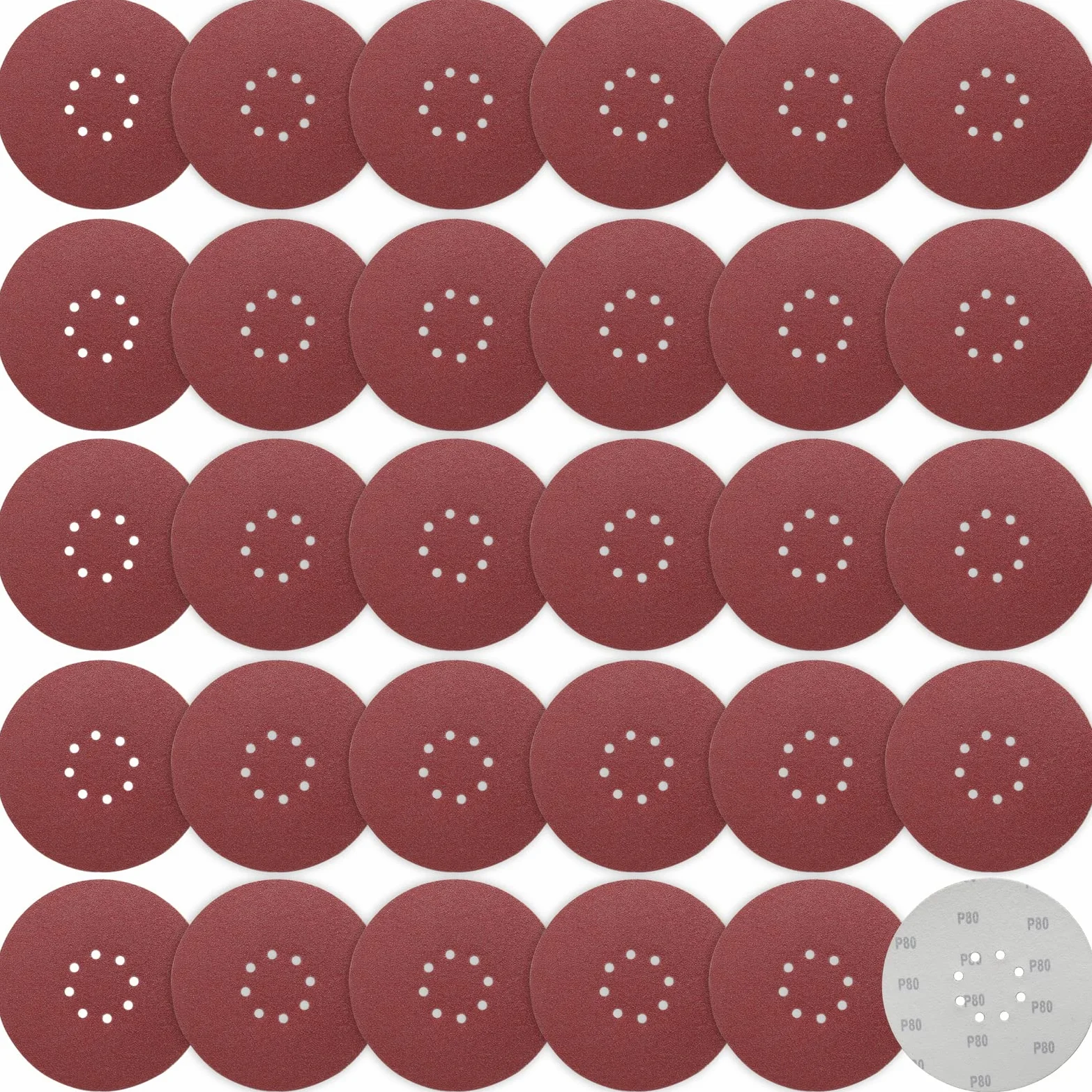 STEBRUAM Papier ścierny, rzep 225 mm, krążki szlifierskie, 30 sztuk, ziarnistość P80, 225 mm, 8 otworów, duży talerz szlifierski do szlifierek do suchej zabudowy, żyrafa, szlifierki z długimi szyjami