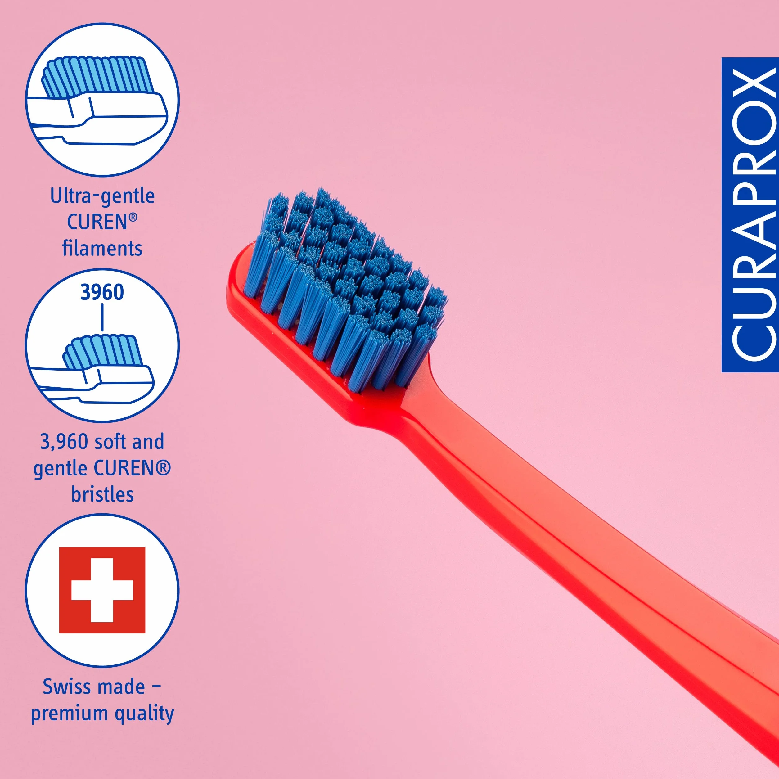 Curaprox CS 3960 Super Miękka Szczoteczka do zębów-Pielęgnacja dziąseł i zębów dla dorosłych/Super Miękkie włókna Curen® / różne kolory, pojedyncze opakowanie/Made in Switzerland