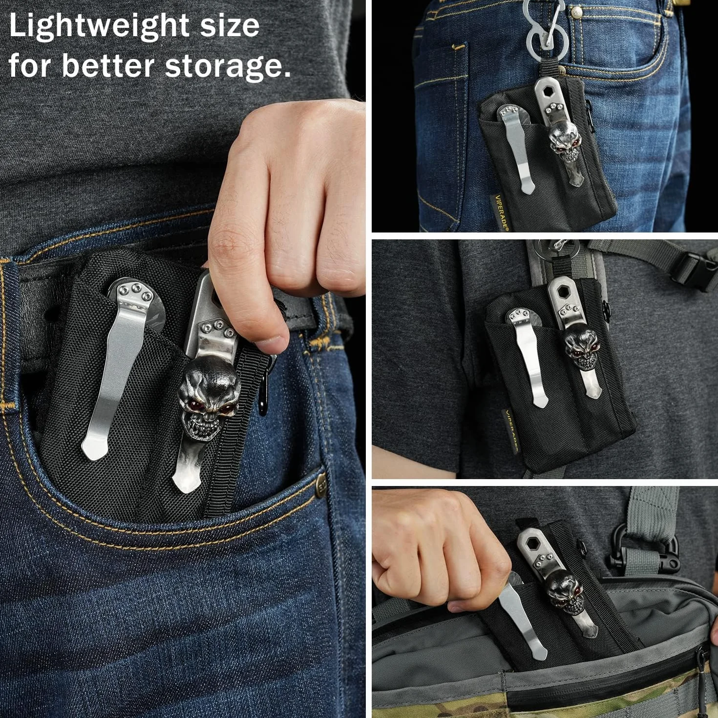 VIPERADE VE17 Mały woreczek EDC, organizer kieszonkowy EDC z obszarem naszywki DIY, mini woreczek EDC z kieszenią na zamek błyskawiczny, mała kieszeń na karty, 2 przegródki na EDC (czarna)