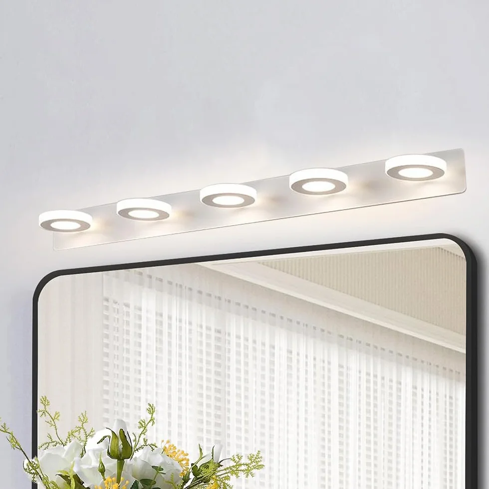 Lampa ścienna LED do lustra łazienkowego 25 W, obrotowa, 3 regulowane temperatury barwowe, oświetlenie ścienne, oświetlenie lustra (5 świateł (25 w))