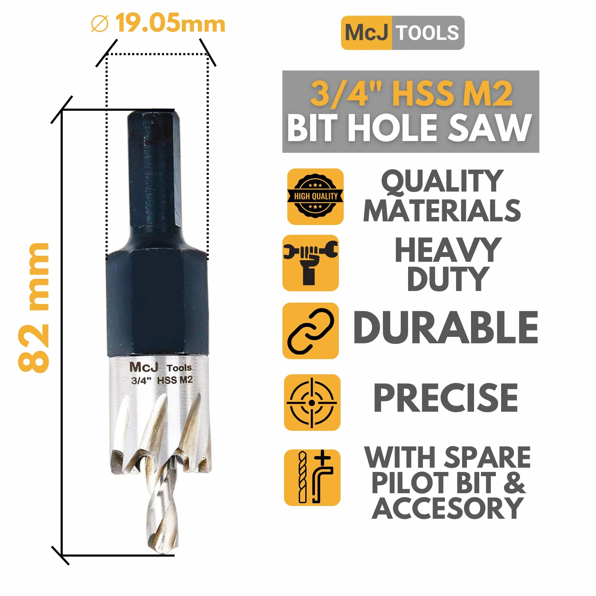 McJ Tools Wiertło HSS M2 3/4 cala do metalu, stali, żelaza, stopu, idealna dla elektryków, hydraulików, majsterkowiczów, profesjonalistów metalowych, 2 szt