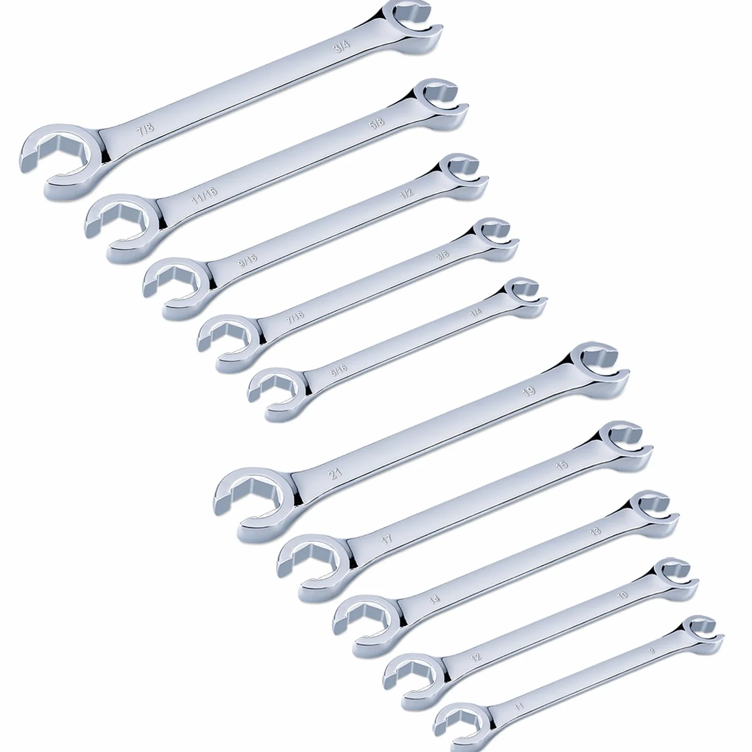 10-częściowy kompletny zestaw kluczy nasadowych metrycznych i SAE z woreczkiem, metryczne 9 mm - 21 mm, cale 1/10.2 cm - 7/20.3 cm, stal Cr-V, 6-punktowa konstrukcja z podwójną końcówką, idealny klucz