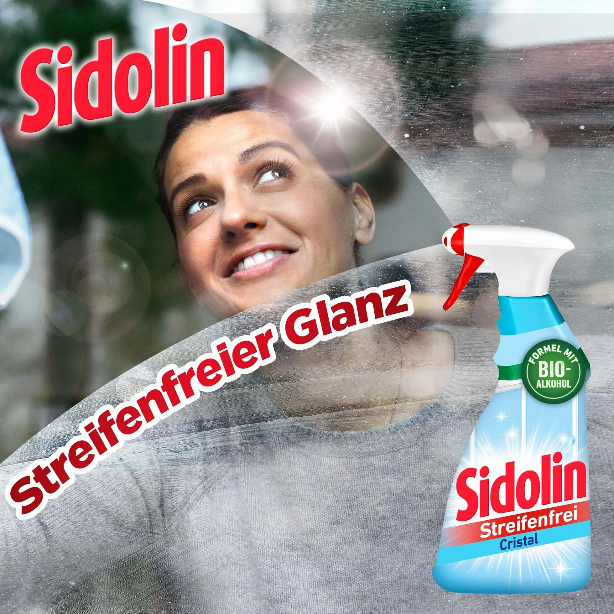 Sidolin Cristal, płyn do czyszczenia szkła (500 ml), butelka z rozpylaczem, zapewnia doskonały połysk i zapobiega mikropęknięciom