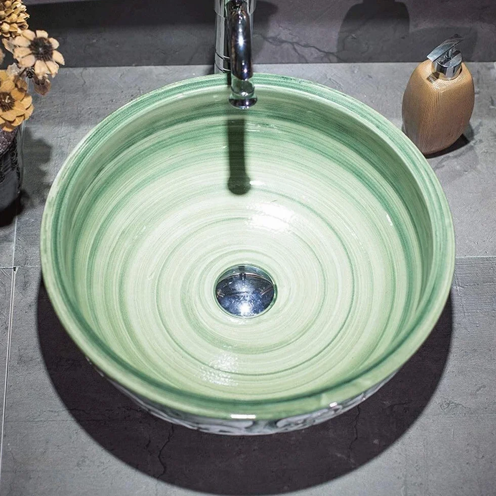 Szafka Pod Umywalkę Z Umywalką, Umywalka Łazienkowa Nablatowa, Zielona Umywalka Porcelanowa Nablatowa Ceramiczna Umywalka Łazienkowa Nablatowa