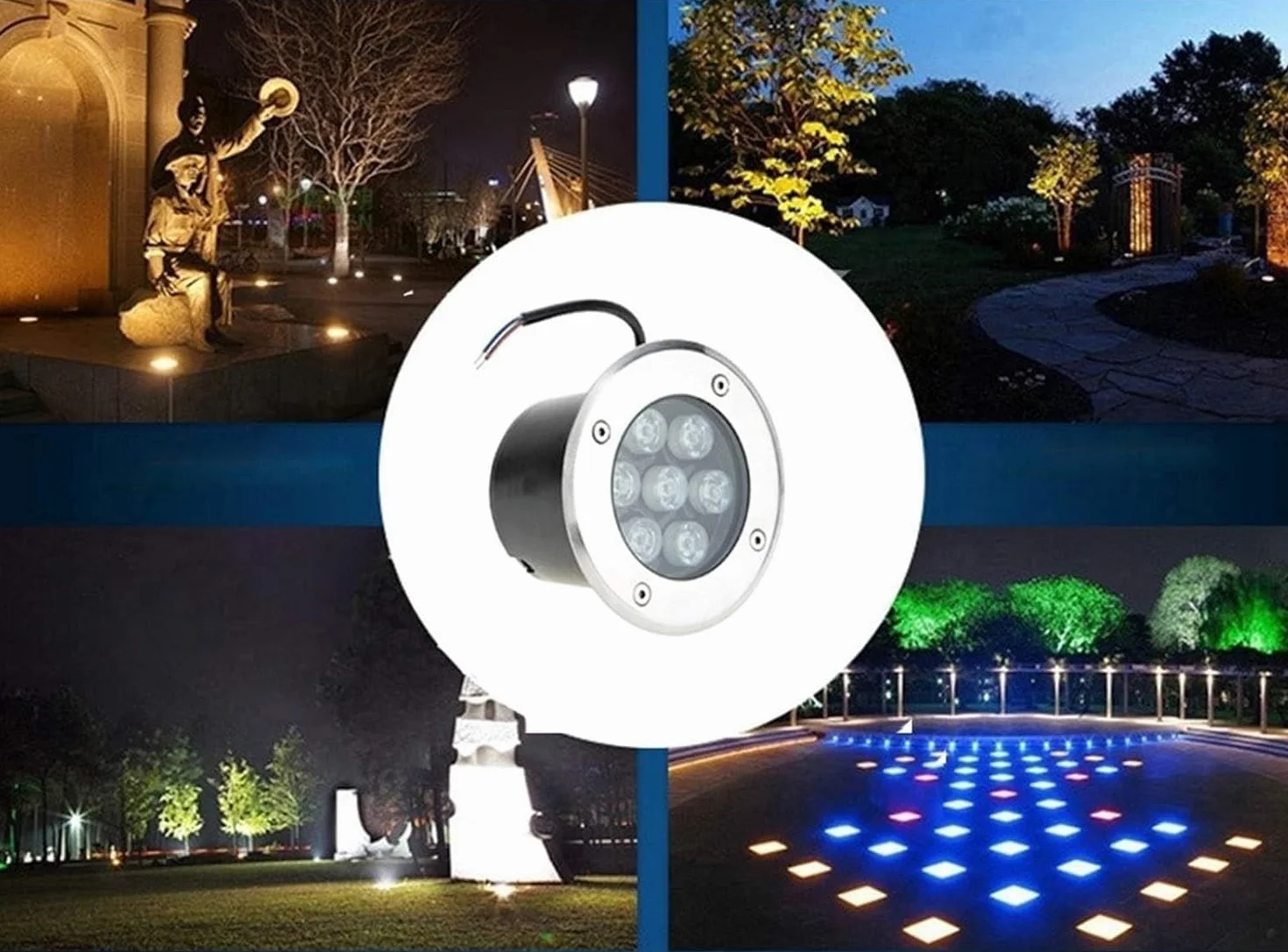 4szt. Oświetlenie Krajobrazowe LED Naziemne – Zewnętrzne Do Wkopywania, Wodoodporne, Nisko Osadzone Reflektory IP67, Podziemne LED 7W, Wpuszczane, Ogrodowe Z Lampą Wpuszczaną(White,7W(12V))