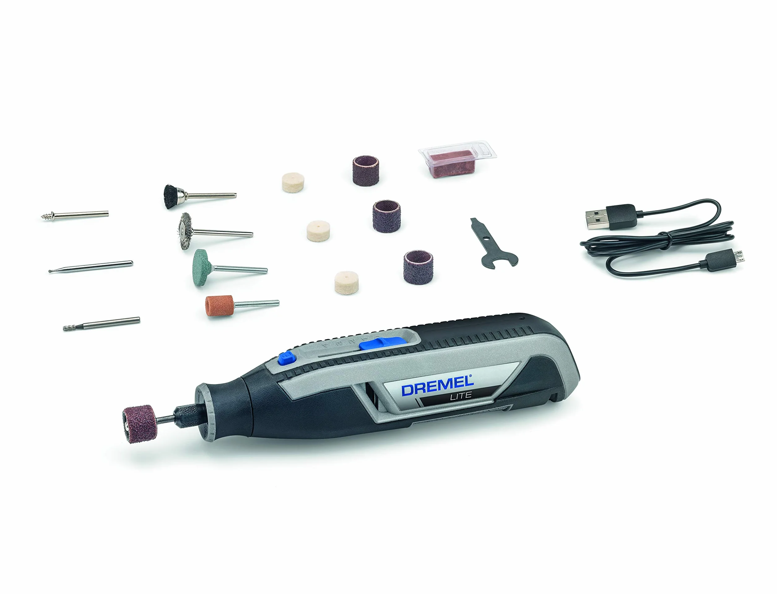 Dremel Lite 7760 akumulatorowe narzędzie obrotowe – litowo-jonowe 3,6 V, zestaw multinarzędzi z 15 akcesoriami, 8000-25 000 obr./min