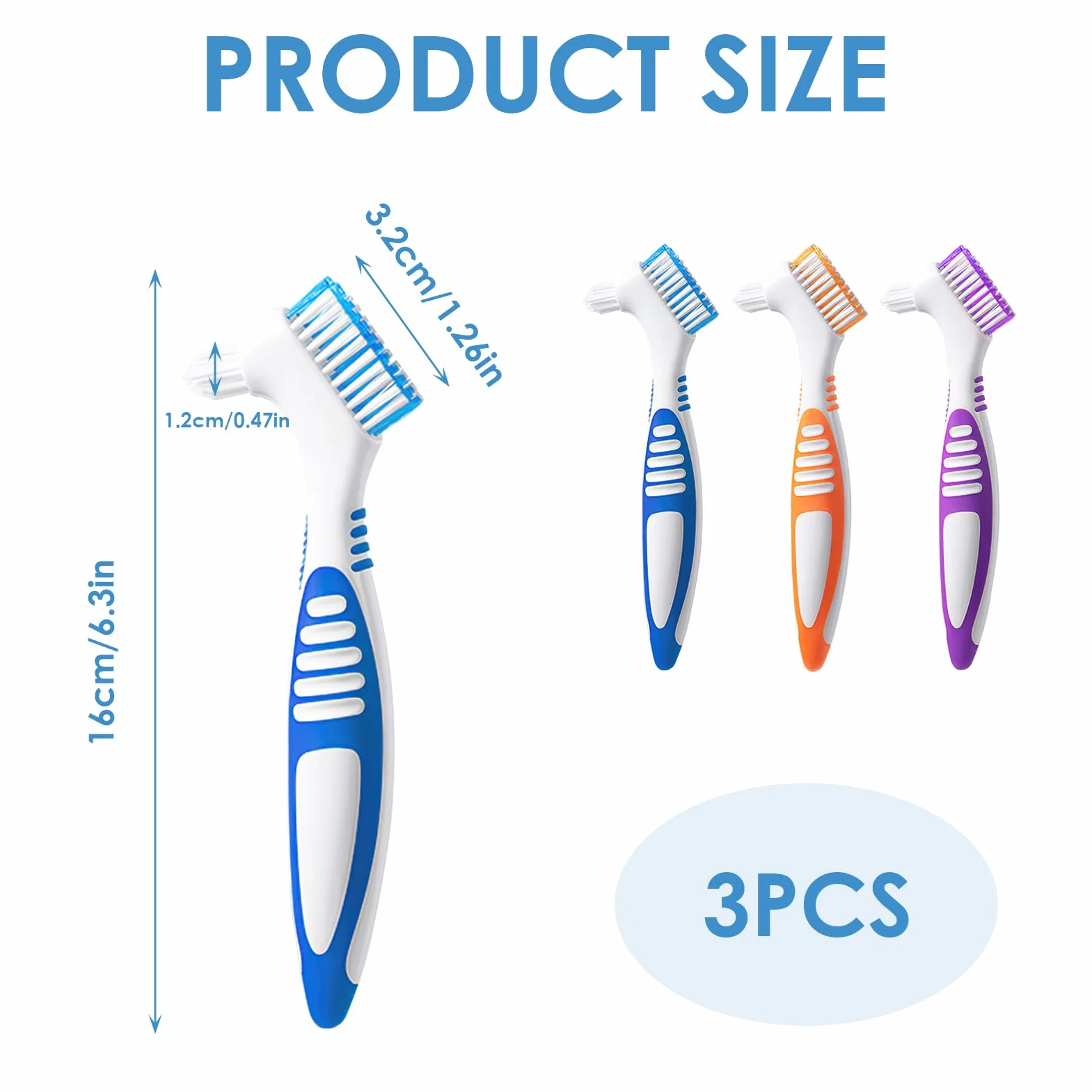 3 szt. Szczotka do czyszczenia protez, szczotki do czyszczenia zębów z podwójną głowicą szczoteczki do zębów przenośna ergonomiczna szczotka do głębokiego czyszczenia zębów
