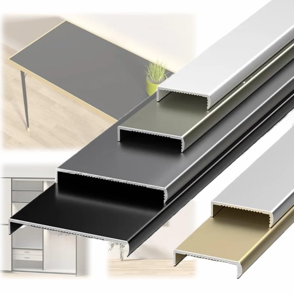 Czarna metalowa osłona krawędzi w kształcie litery U, 15-36 mm, regulowana, odporna na zarysowania krawędź do blatów i półek, kanał fornirowy, szerokość 17 mm