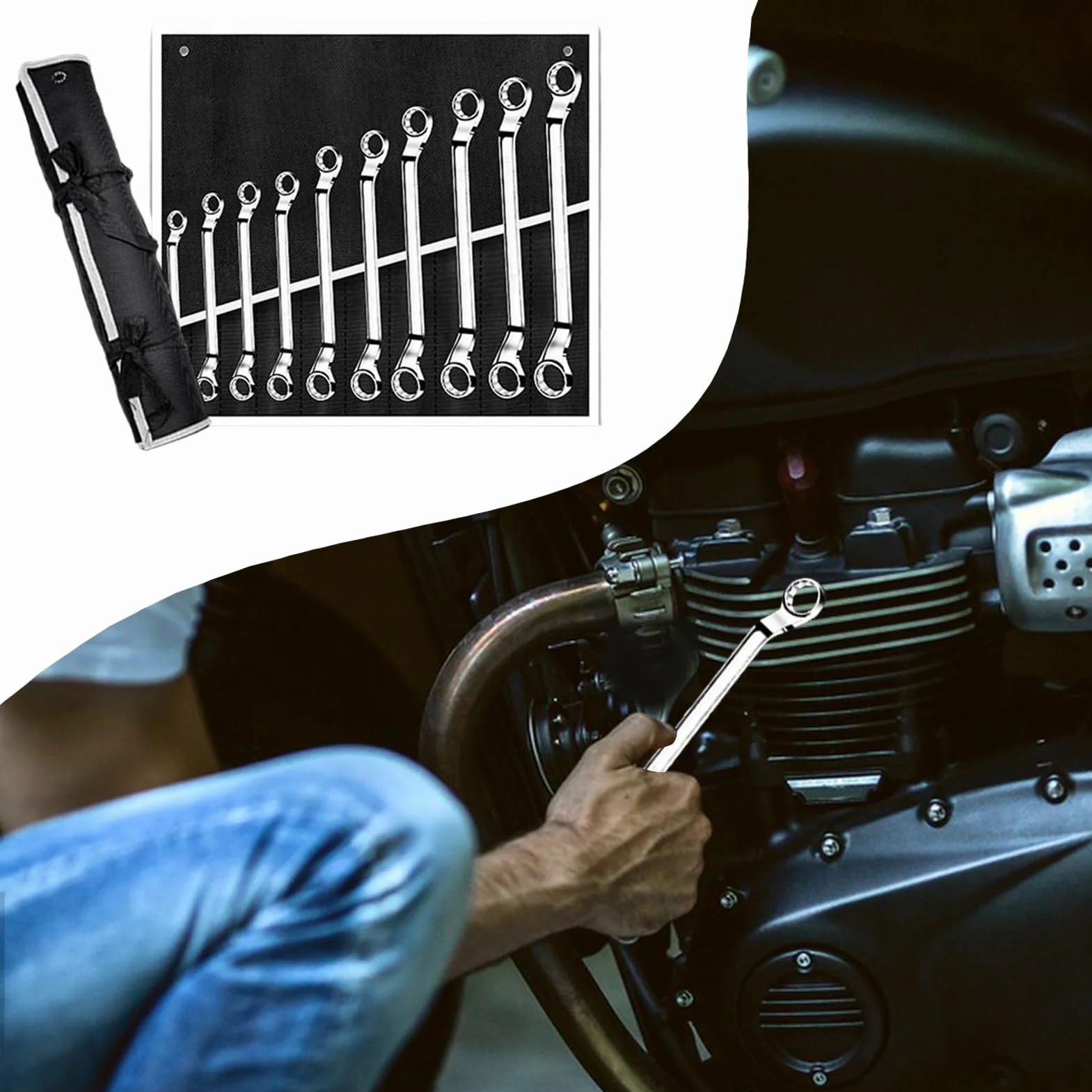 Klucze Nastawne Zestaw 10 Sztuk w Walizce Klucz Płaski z Głowicą Obrotową | Stal Chromowo-Wanadowa Narzędzia Dla Mechaników Do Konserwacji Rowerów i Sprzętu Rolniczego