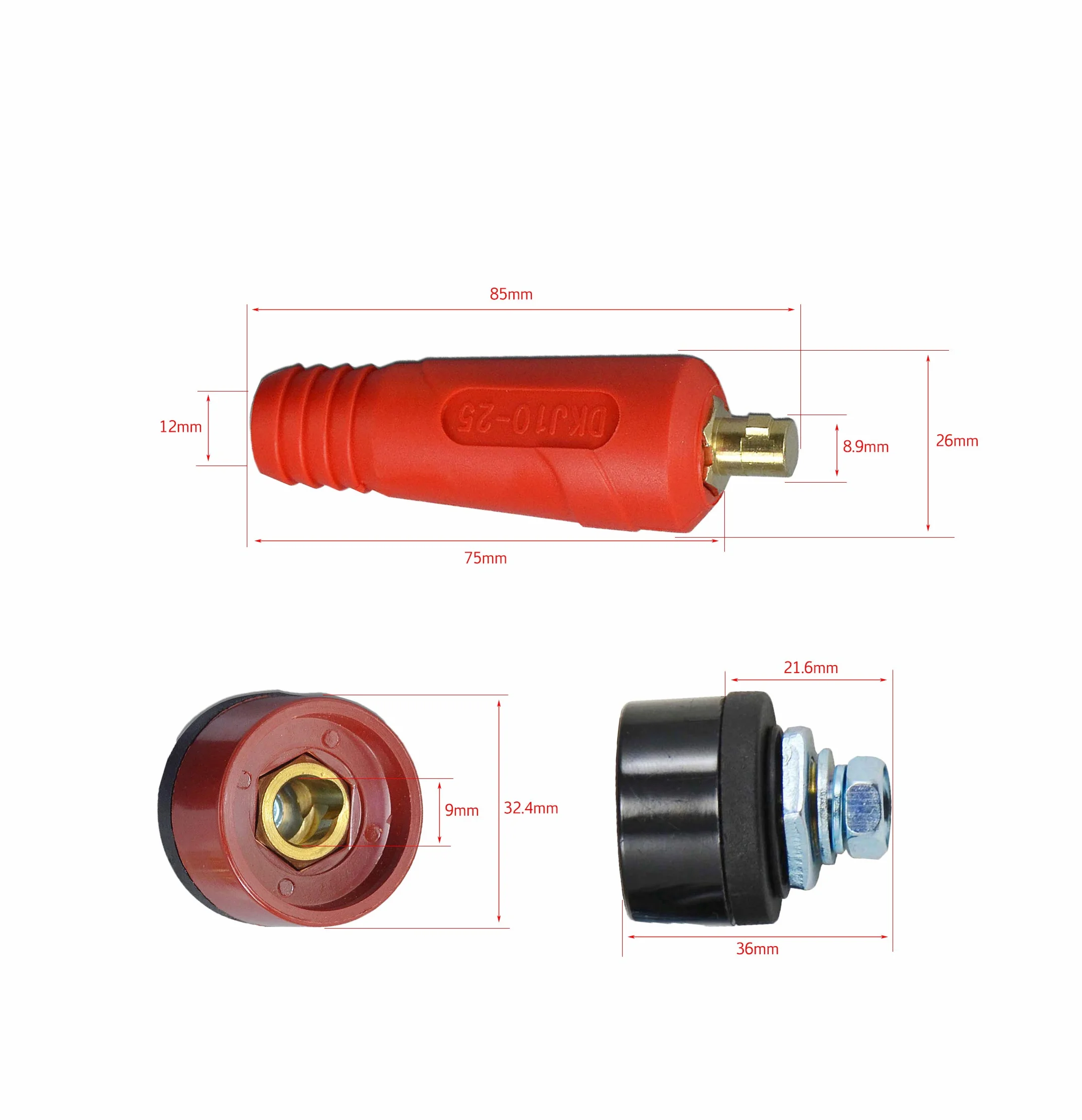 RIVERWELD TIG Spawanie panelu kablowego Zestaw Gniazdo Gniazdo DKJ10-25 i DKZ10-25 Szybkie dopasowanie DINSE 200AMP 4PCS