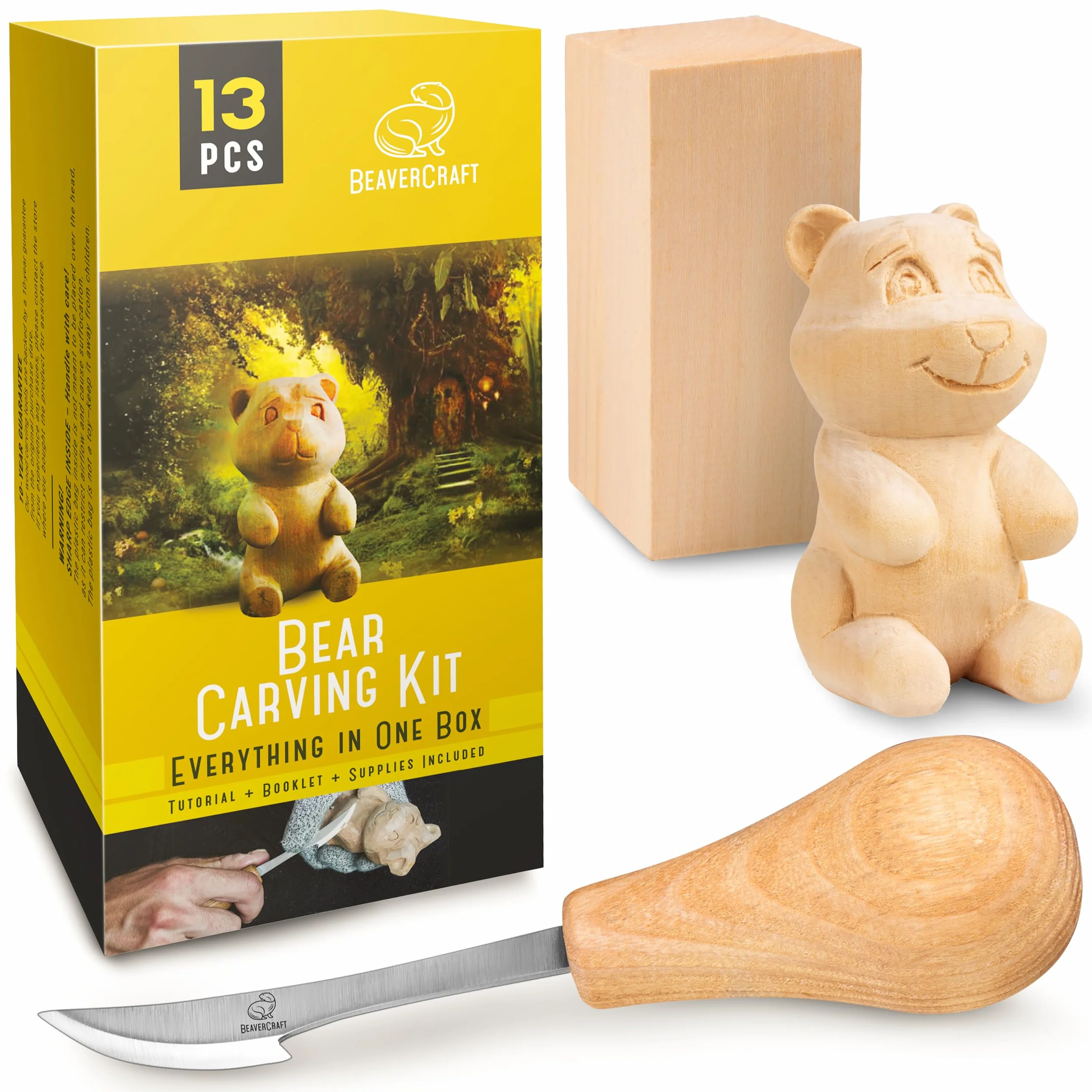 BeaverCraft Zestaw do rzeźbienia w drewnie dla początkujących DIY05 z nożem do rzeźbienia w drewnie blokami lipowymi hobby dla dorosłych i młodzieży zestaw narzędzi do rzeźbienia dla rzeźbiarzy
