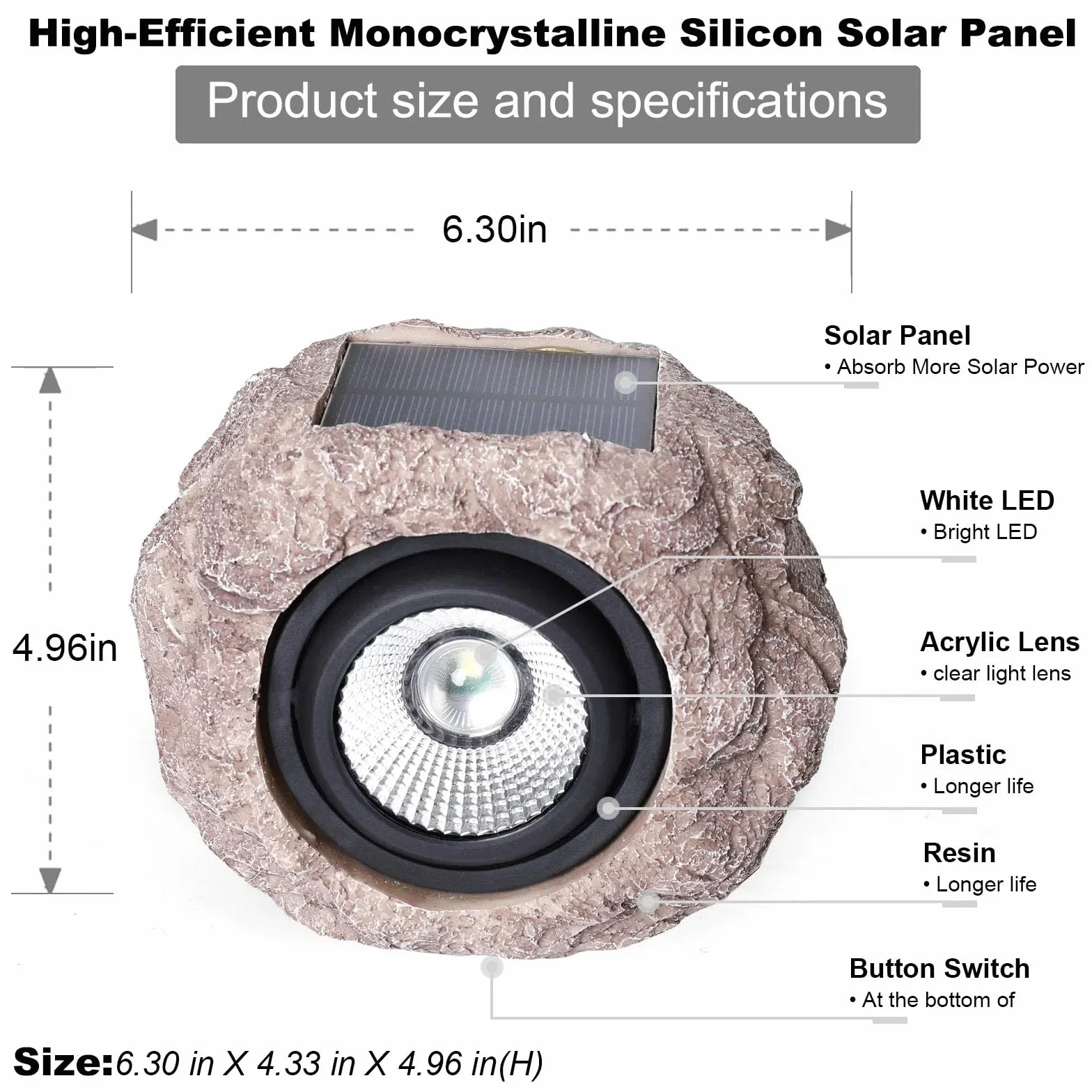 Candieslife Solarne lampy ogrodowe na zewnątrz – IP65 LED wodoodporny reflektor solarny, zasilane energią słoneczną, dekoracyjne lampy ogrodowe z kamienia na ścieżkę, chodnik, podwórko, patio (4