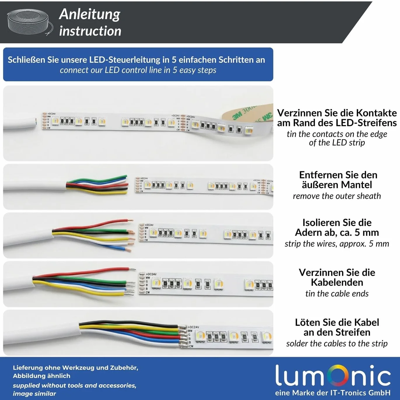 Lumonic 6x0,34mm² RGBW CCT LED Kabel sterujacy 10m LiYY Przewód zasilajacy