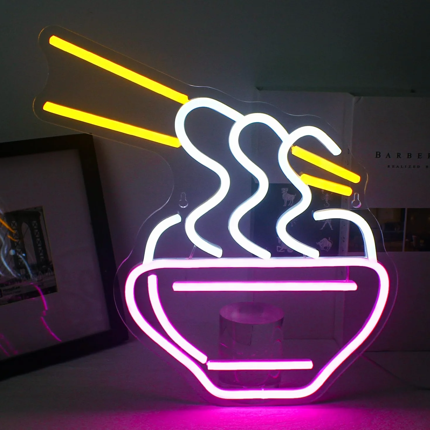 Horseneon Ramen neonowy szyld, różowy kreskówkowy makaron LED, neonowy szyld makaron świecący reklamowy na ścianę, kolorowe neonowe światło do makaronu, restauracji, pubu, domu, klubu, tabliczki