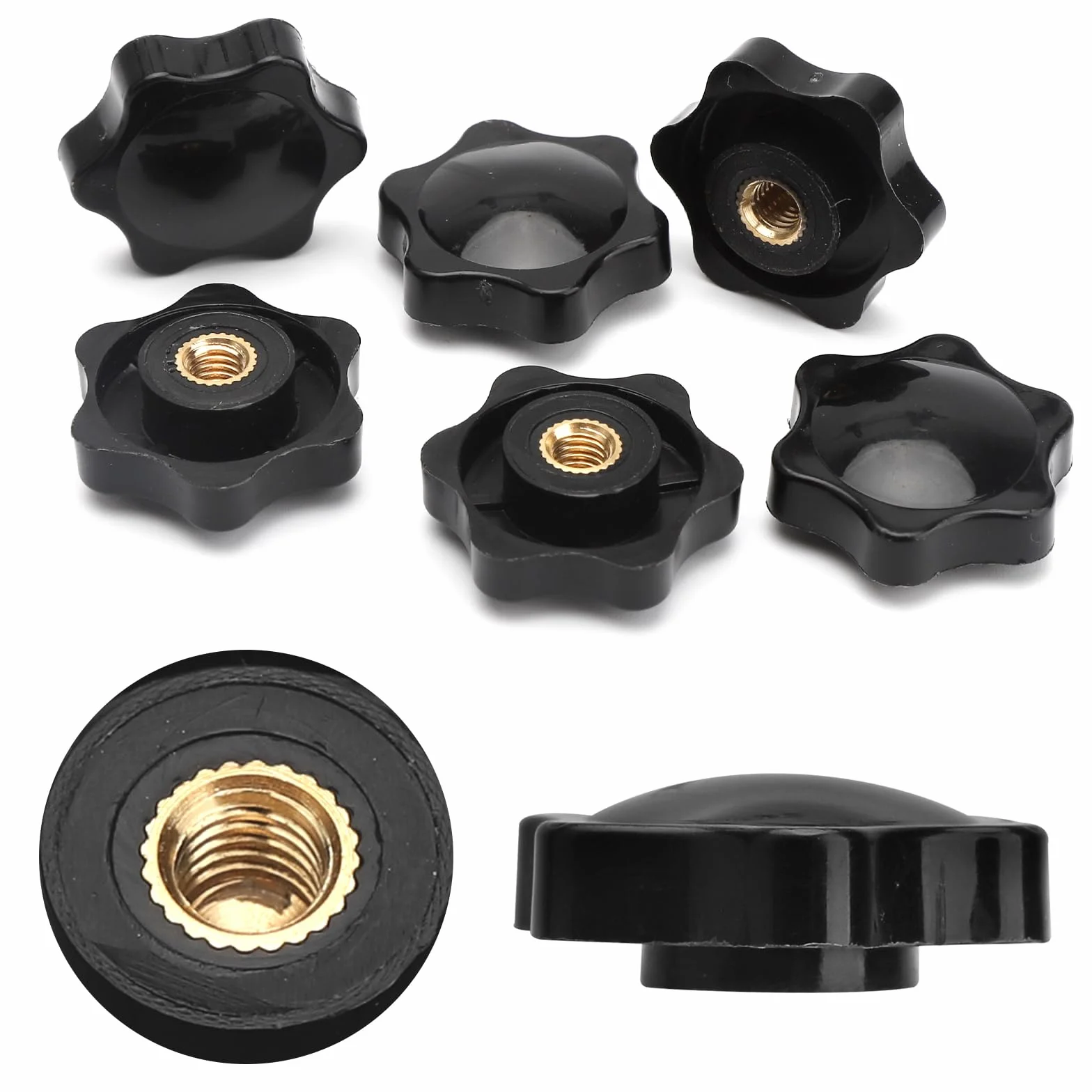 APOMOONS 6 sztuk nakrętek z uchwytem gwiazdowym M6, nakrętka motylkowa o średnicy 32 mm, nakrętki radełkowane M6, nakrętki uchwytowe gwint do mebli, urządzeń elektronicznych, maszyn, urządzeń fitness