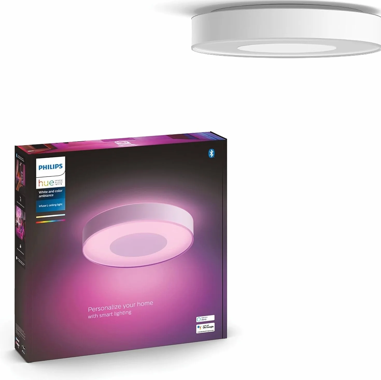 Philips Hue Lampa Sufitowa White and Color Ambiance Infuse L 1x53W (biała), Lampa Sufitowa Ledowa z 16 mln Kolorów i Możliwością Ściemniania, Inteligentne Oświetlenie Smart LED