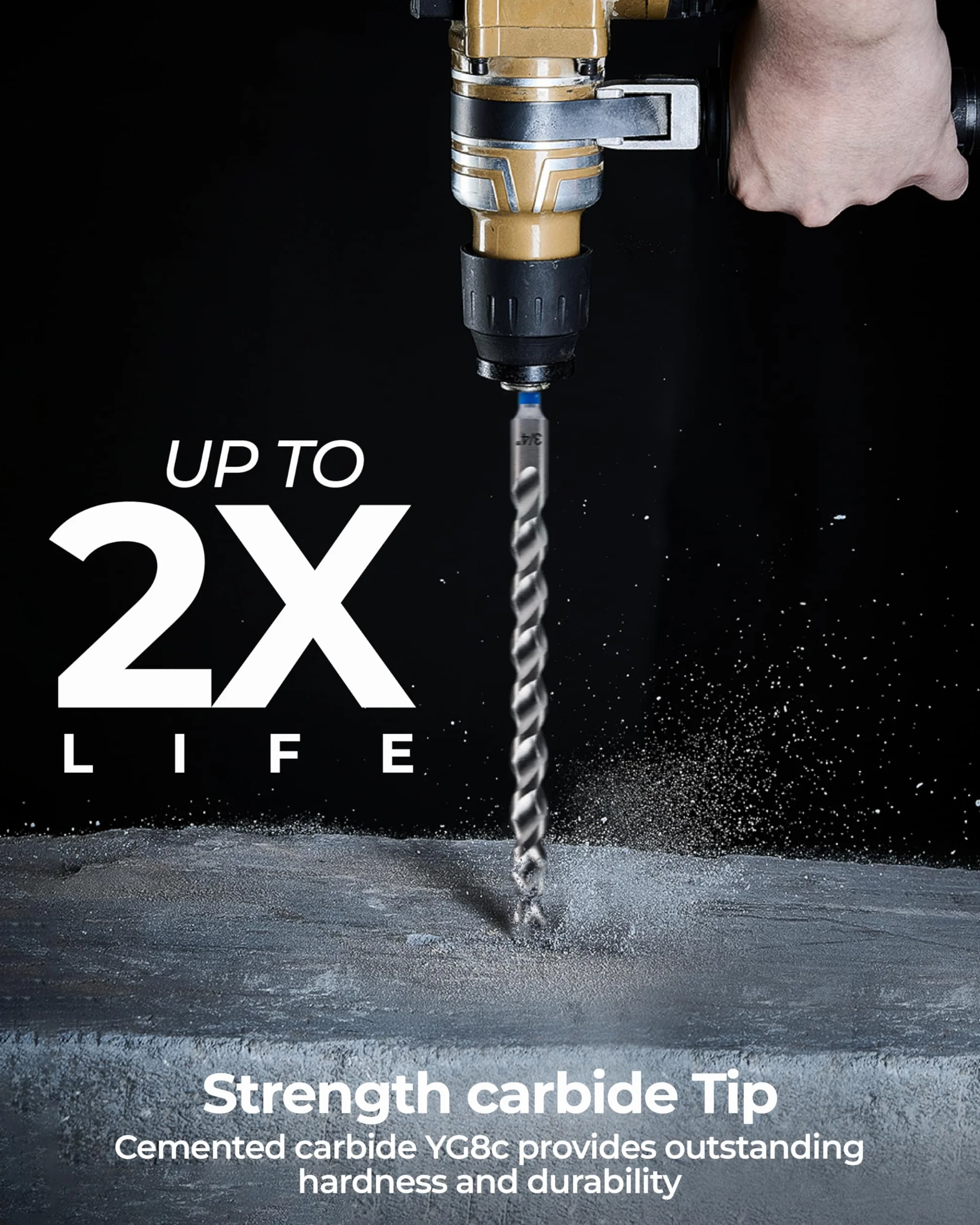 toolant SDS Plus Wiertła udarowe udarowe różne zestaw 5 szt. (3/40.6 cm-5/20.3 cm) 30 cm, 2 frezy z węglików spiekanych do betonu, muru i cegły