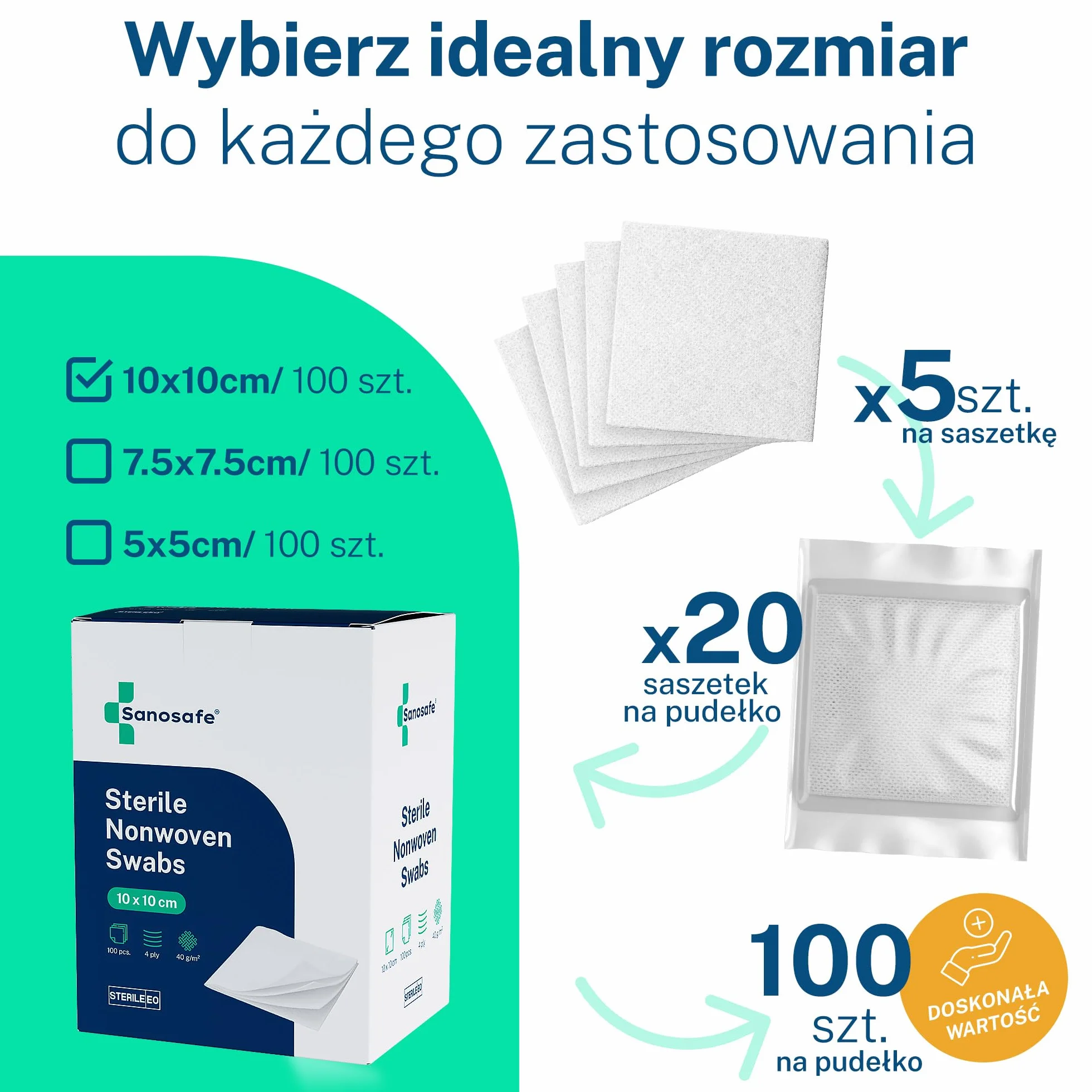 Kompresy Jałowe z Włókniny 10x10 cm 100 sztuk