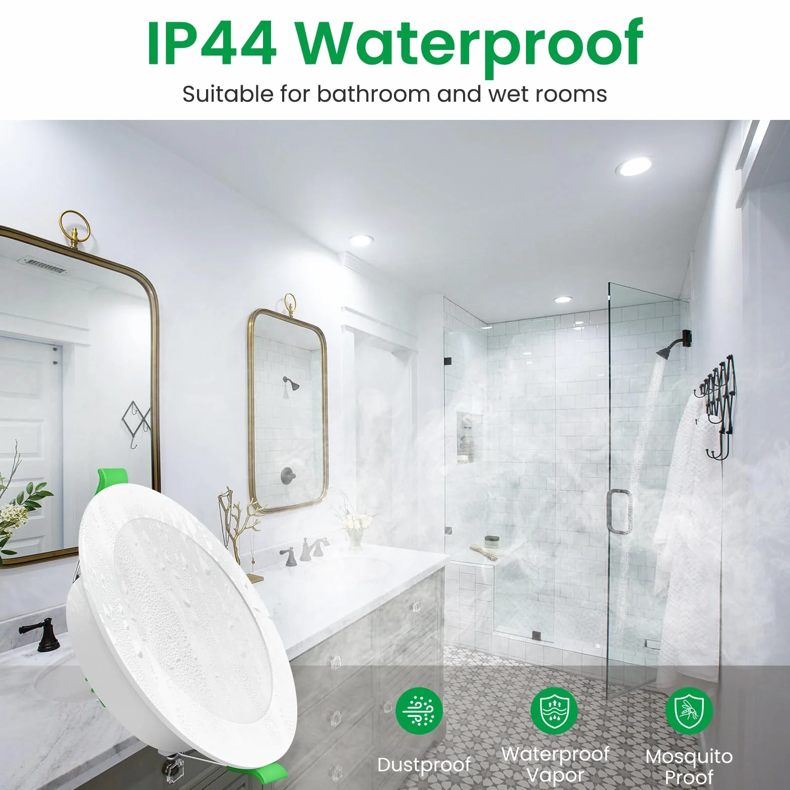 ALUSSO LIGHTING Reflektor punktowy LED do zabudowy, 230 V, możliwość ściemniania, 10 W, 1050 lm, wysoka jasność, ciepła biel, neutralna biel, zimna biel, ultra płaska lampa sufitowa IP44, do łazienki