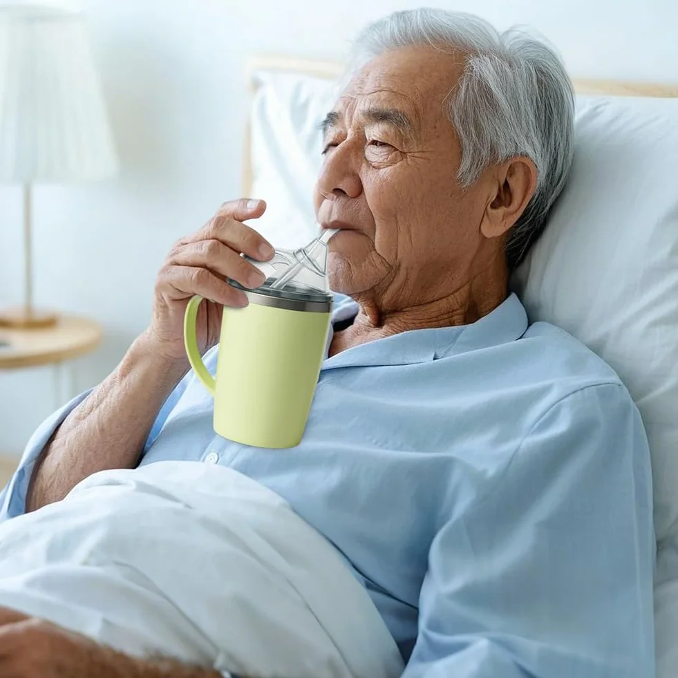 FARYODI Kubek z dzióbkiem 3 w 1, dla seniorów, 350 ml, z uchwytem i słomką 30 cm, dla dorosłych z niepełnosprawnością, kobiet w ciąży i osób starszych