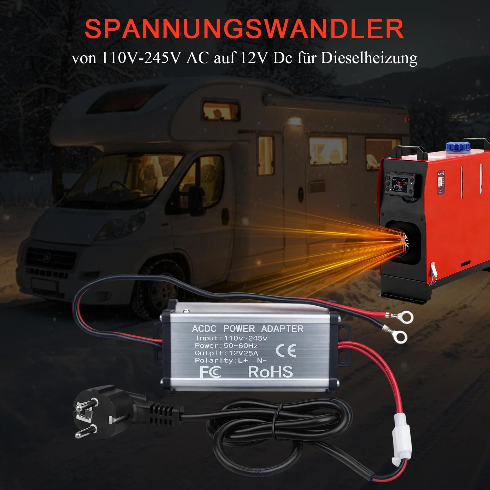 Przetwornica napięcia 230 V na 12 V, adapter zasilający, transformator do ogrzewania powietrza 5 kW 8 kW All-in-One, przekładnik prądu AC 230 V na DC 12 V do przyczep kempingowych, przyczep