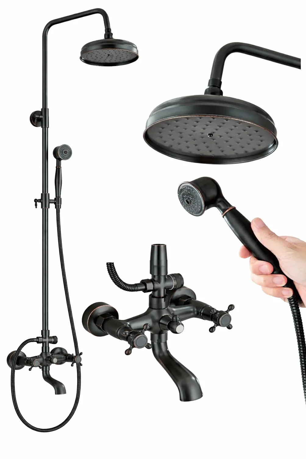 Ari System prysznicowy w stylu retro, deszczownica, zestaw z armaturą, montaż ścienny, armatura prysznicowa z deszczownicą, słuchawką prysznicową i obrotową wylewką, zestaw prysznicowy z regulacją