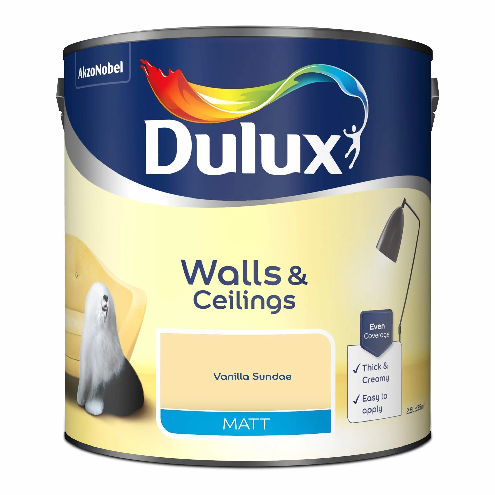 Dulux Matowa farba emulsyjna do ścian i sufitów, lody, wanilia, 2,5 l