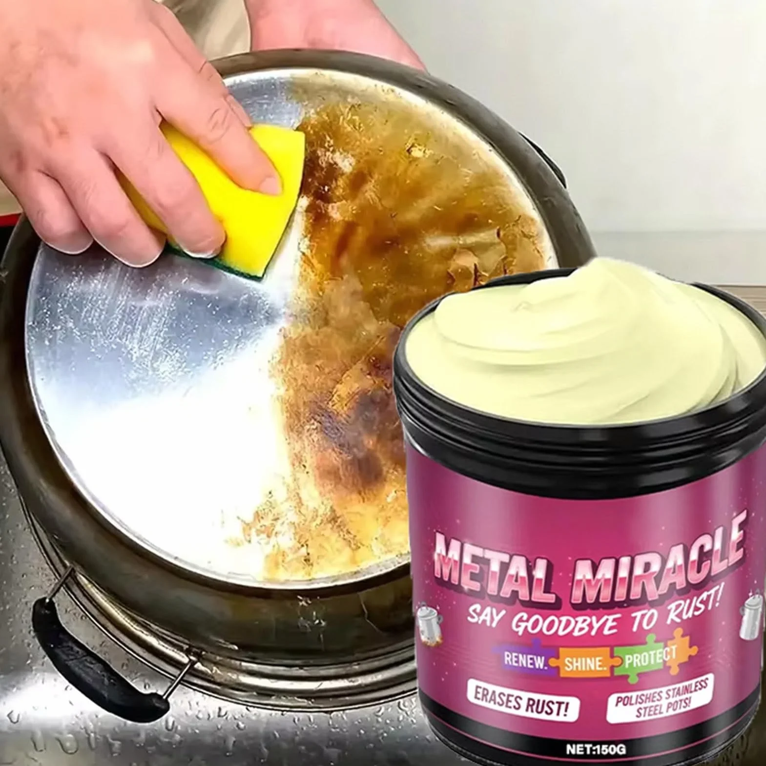 Środek do czyszczenia metali,150g Pasta Owiająca - Z gąbką do czyszczenia mosiądzu, miedzi, aluminium, garnków, naczyń kuchennych