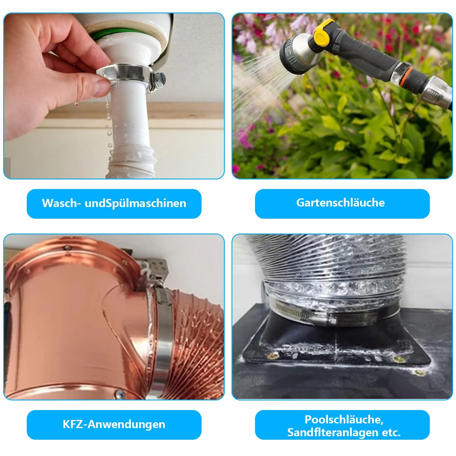 8 sztuk opasek do węży ze stali nierdzewnej, zestaw opasek regulowanych 100-120 mm, zestaw opasek do węży, opaski do rur ze stali nierdzewnej 304, zestaw opasek śrubowych do pralki