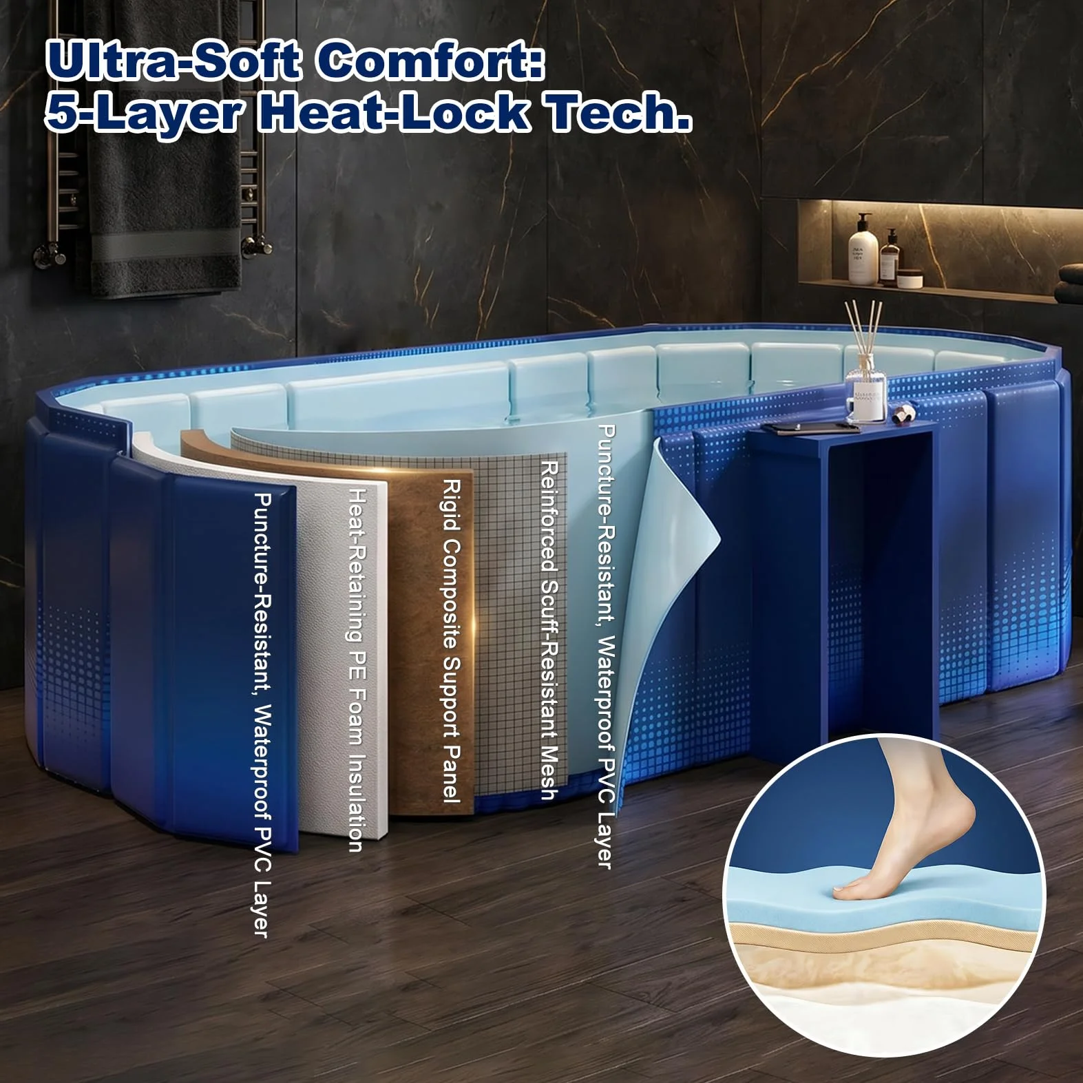 Przenośna wanna dla dorosłych, 119 cm, duża, składana, bez instalacji, do kabiny prysznicowej, do łazienki z gorącym SPA