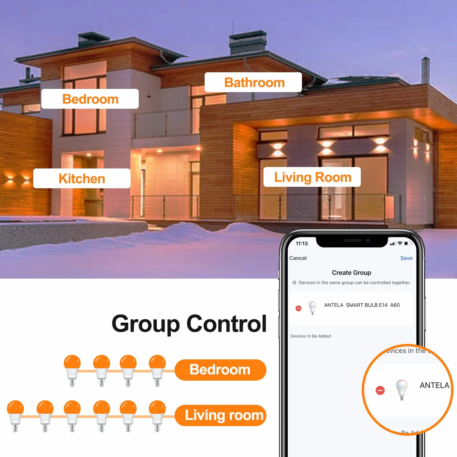ANTELA E14 Inteligentna żarówka LED WiFi 806 lm, 16 milionów kolorów, ciepłe zimne światło 2700 do 6500 K, kompatybilna z Alexa i Google Home, żywotność 15000 godzin, 4 szt