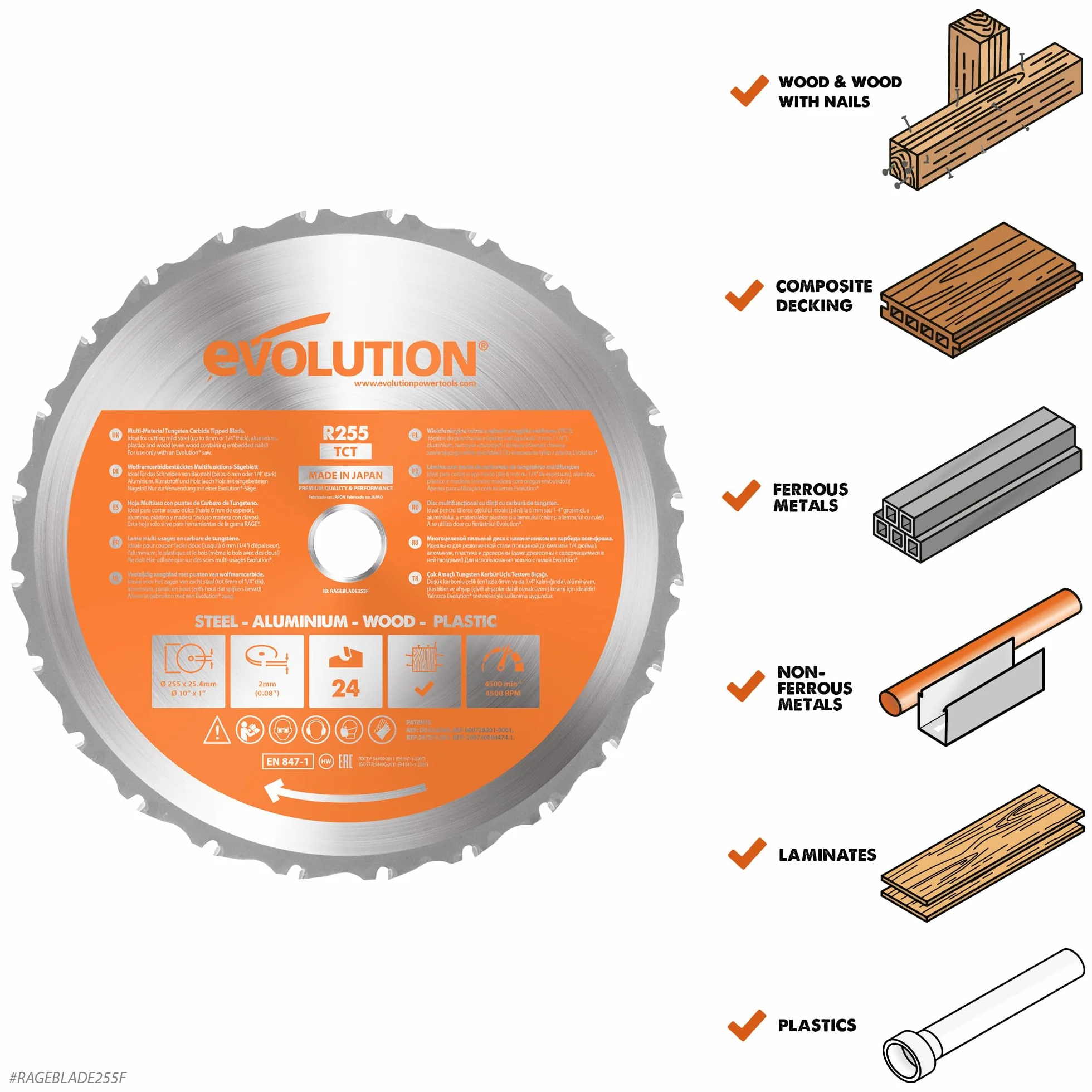 Evolution Power Tools Tarcza RAGEBLADE210MULTI R210TCT TCT 210 mm do drewna metalu plastiku